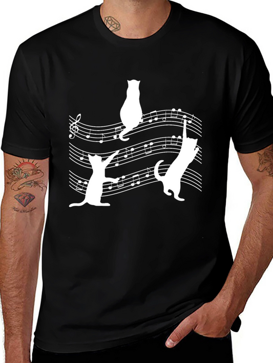 Cats on Sheet Music Black T-Shirt