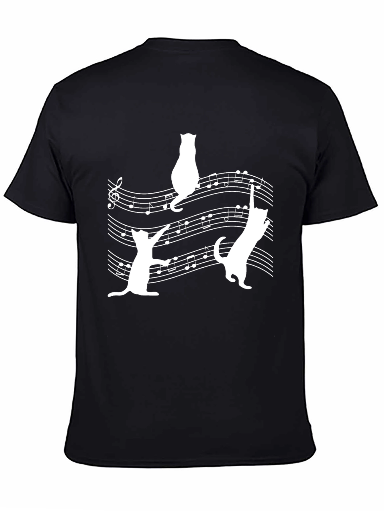 Cats on Sheet Music Black T-Shirt