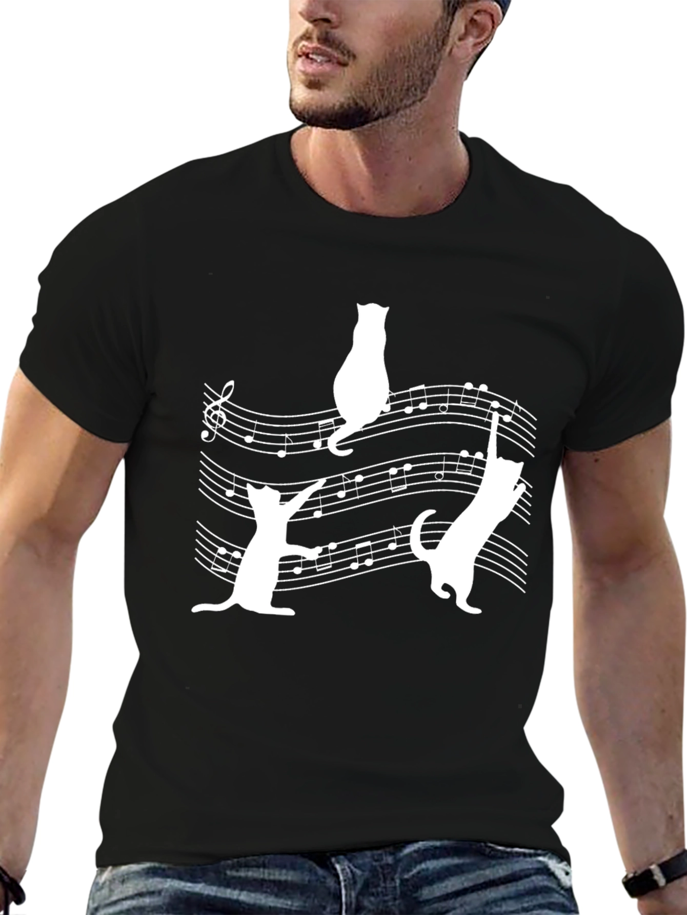Cats on Sheet Music Black T-Shirt