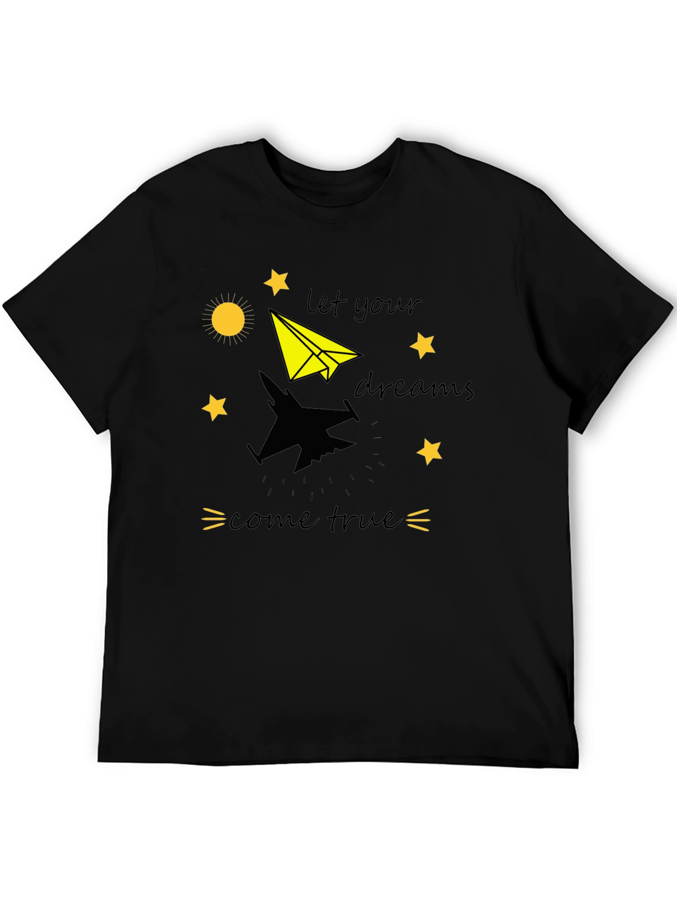 Dream True Black T-Shirt: Paper Airplane & Jet