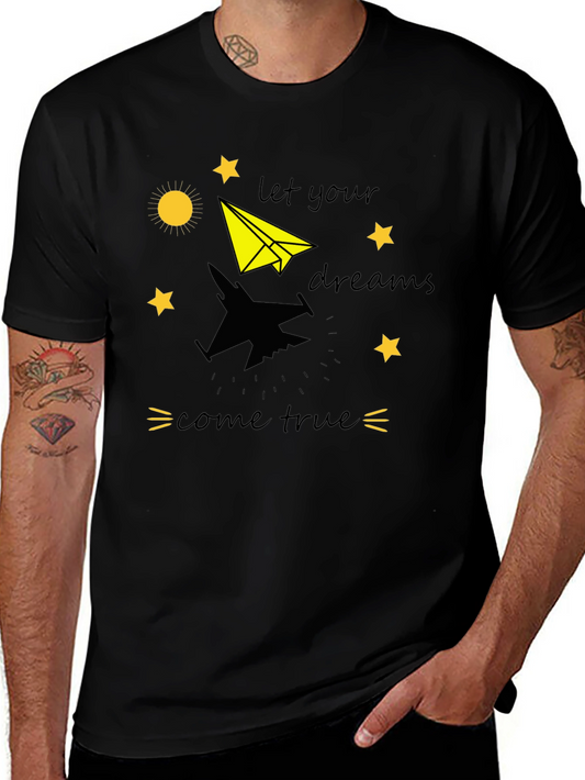 Dream True Black T-Shirt: Paper Airplane & Jet