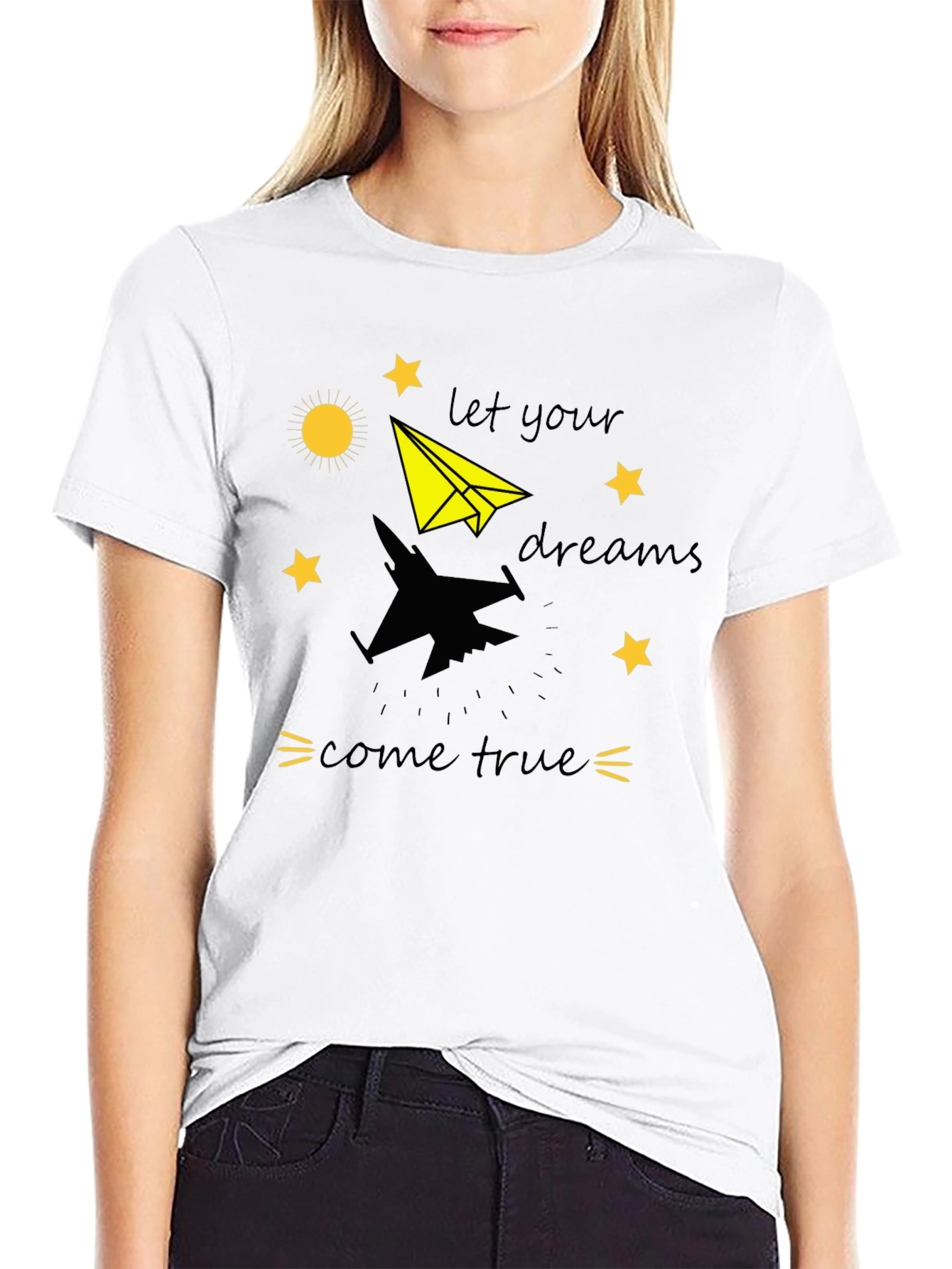 Dream True Black T-Shirt: Paper Airplane & Jet