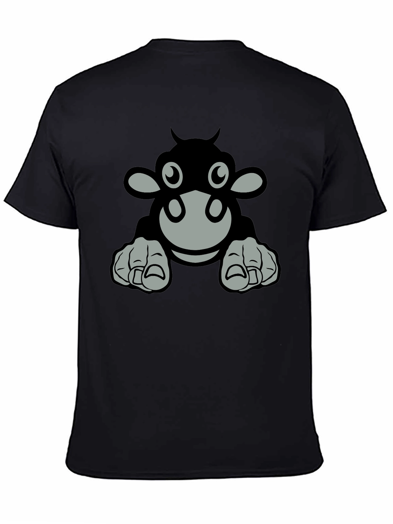 Cartoon Cow Graphic Tee - Black T-Shirt