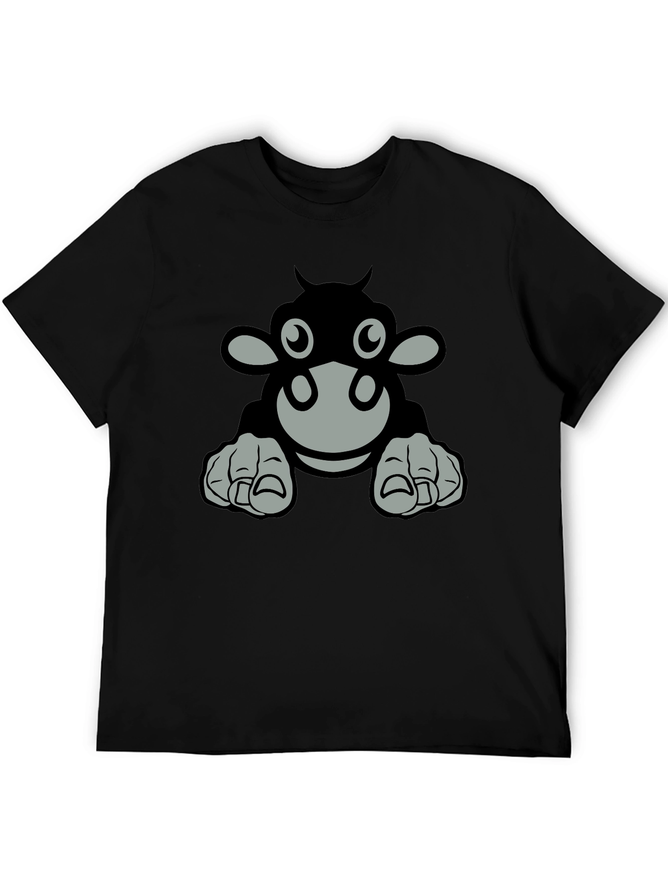 Cartoon Cow Graphic Tee - Black T-Shirt