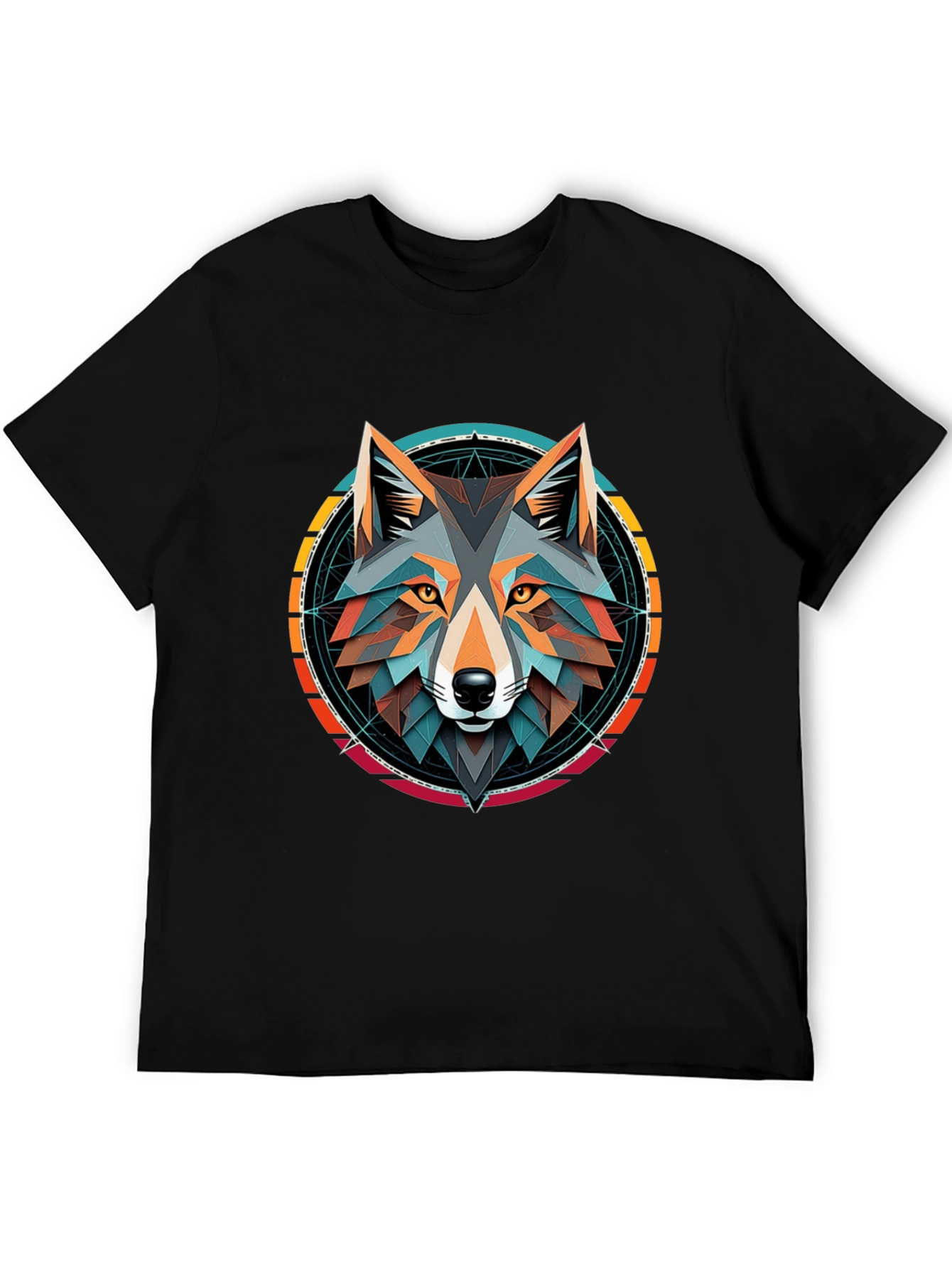 Geometric Wolf Head Graphic Tee - Stylish Unisex Design