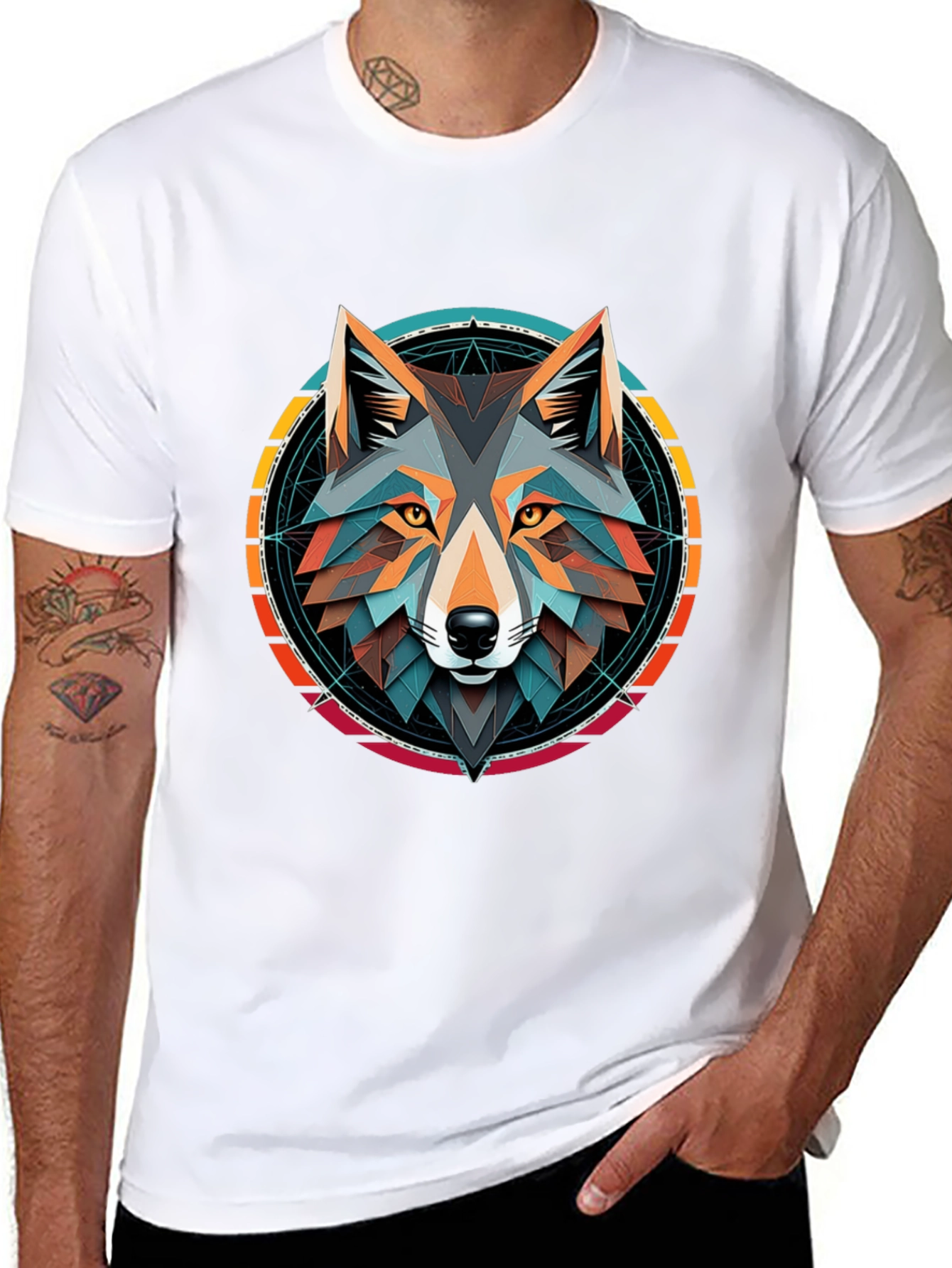 Geometric Wolf Head Graphic Tee - Stylish Unisex Design