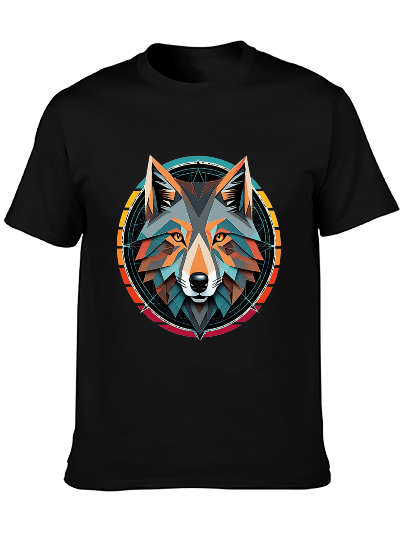 Geometric Wolf Head Graphic Tee - Stylish Unisex Design