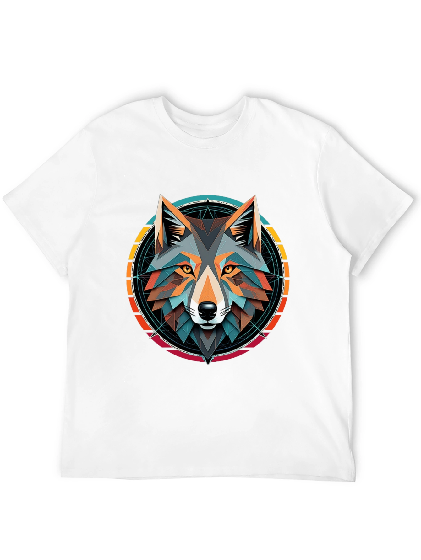 Geometric Wolf Head Graphic Tee - Stylish Unisex Design
