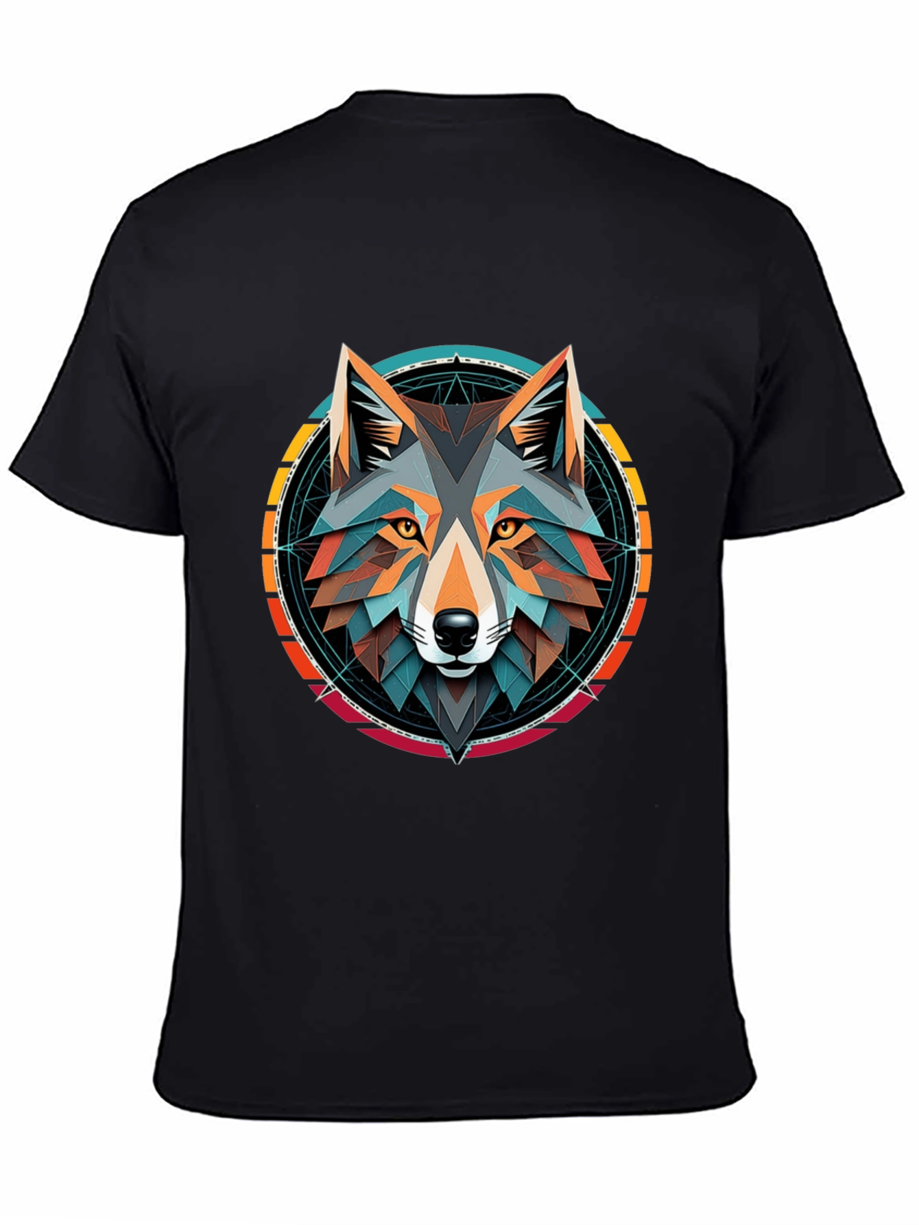 Geometric Wolf Head Graphic Tee - Stylish Unisex Design