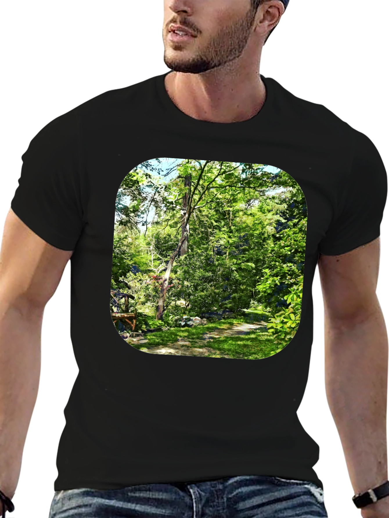 Nature Scene Graphic Black T-Shirt