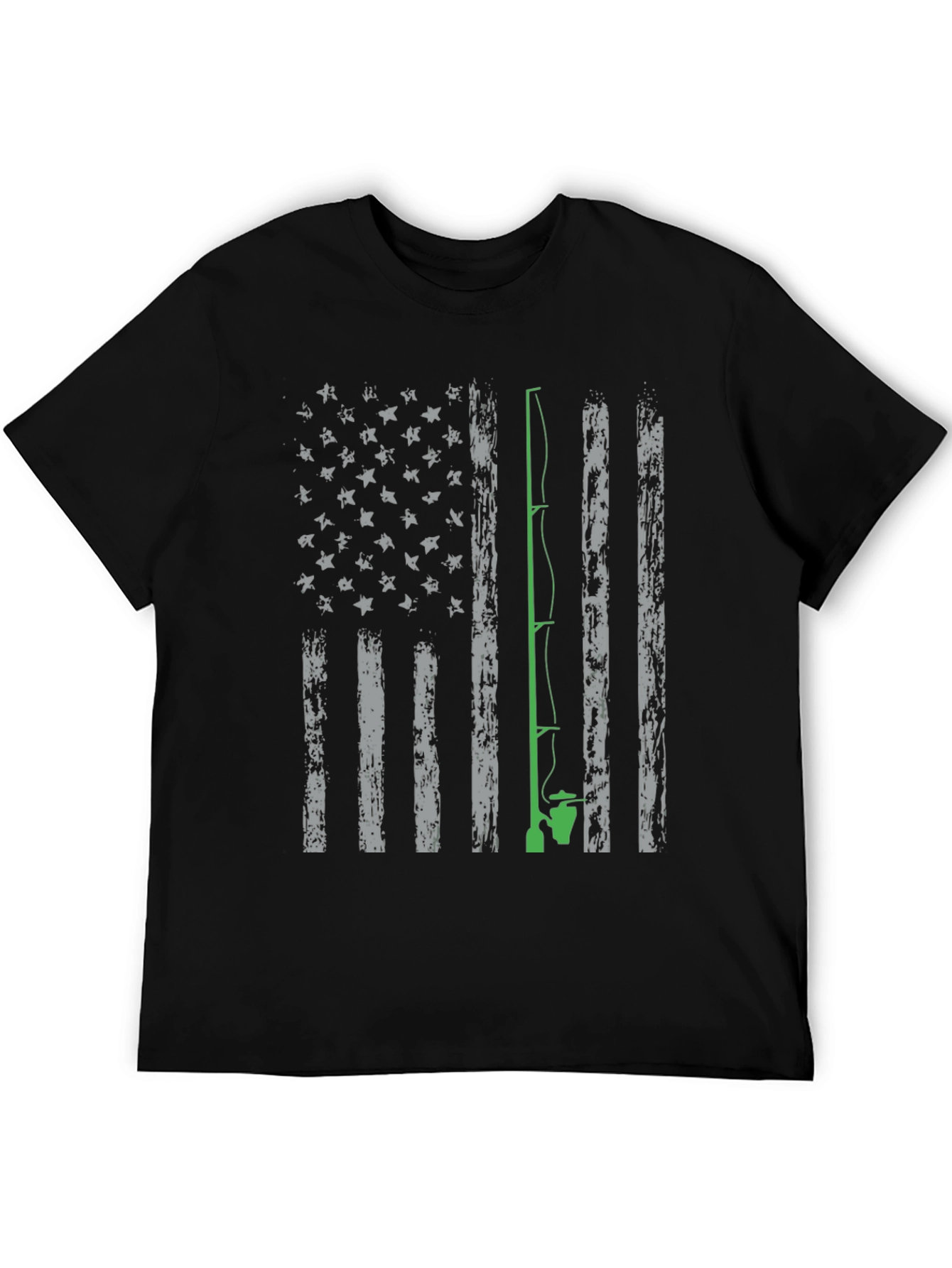 Fishing Rod American Flag Graphic T-Shirt