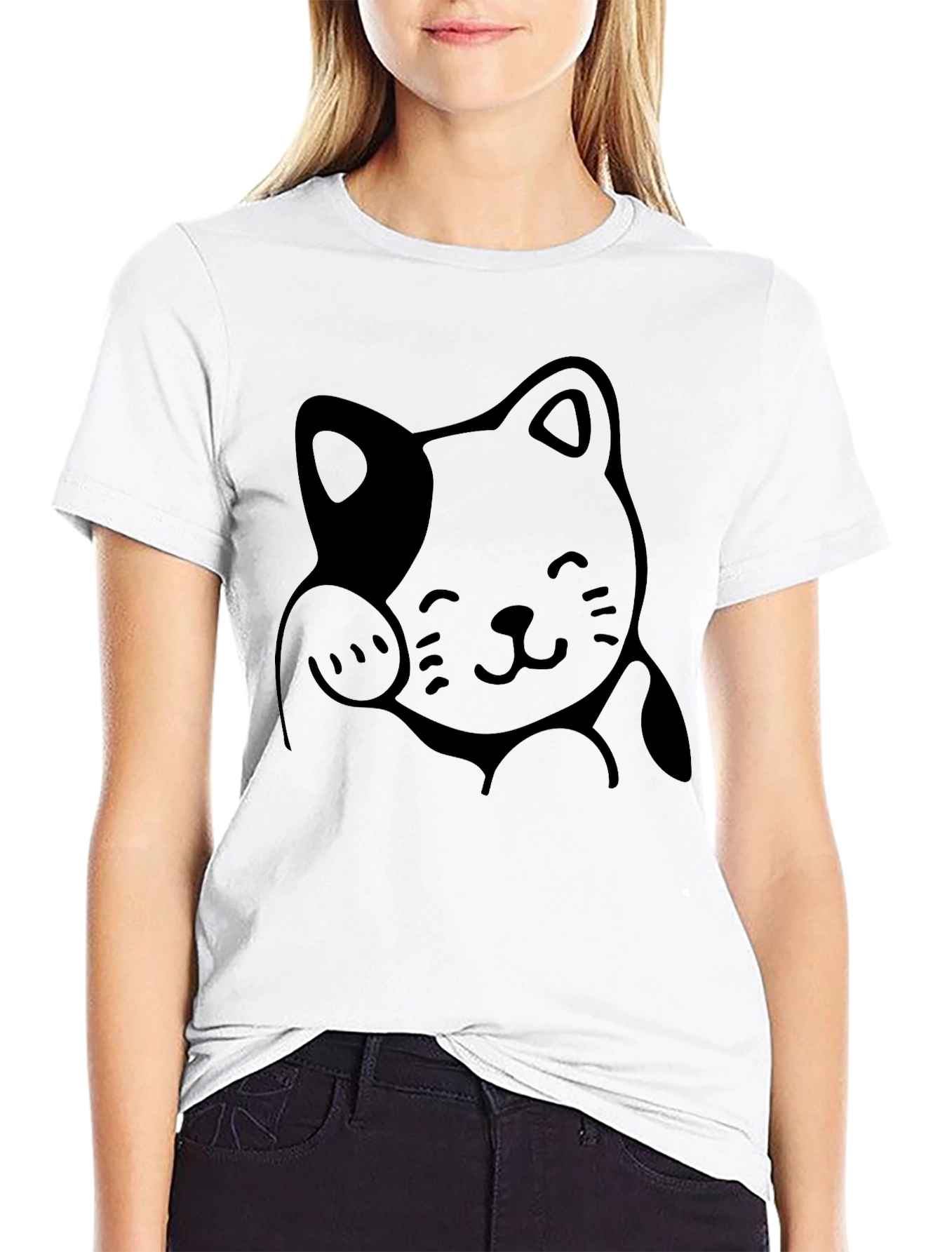 Cute Cat Graphic Tee - Soft Cotton Black T-Shirt