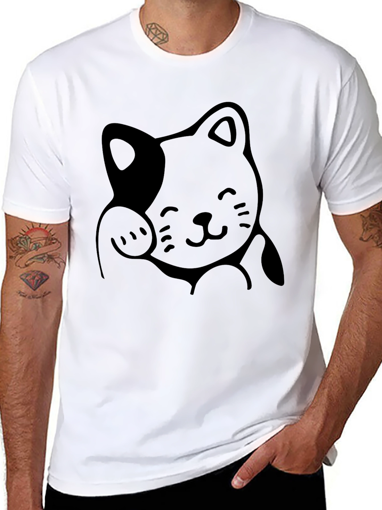 Cute Cat Graphic Tee - Soft Cotton Black T-Shirt