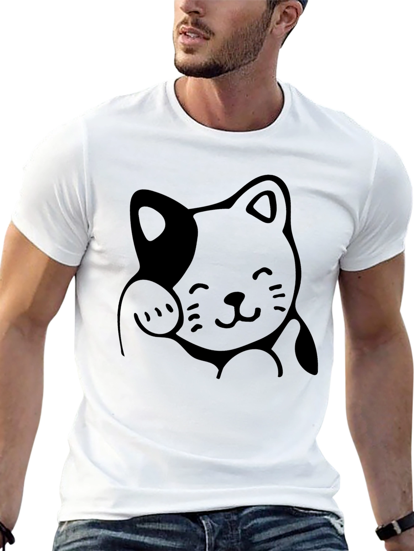 Cute Cat Graphic Tee - Soft Cotton Black T-Shirt