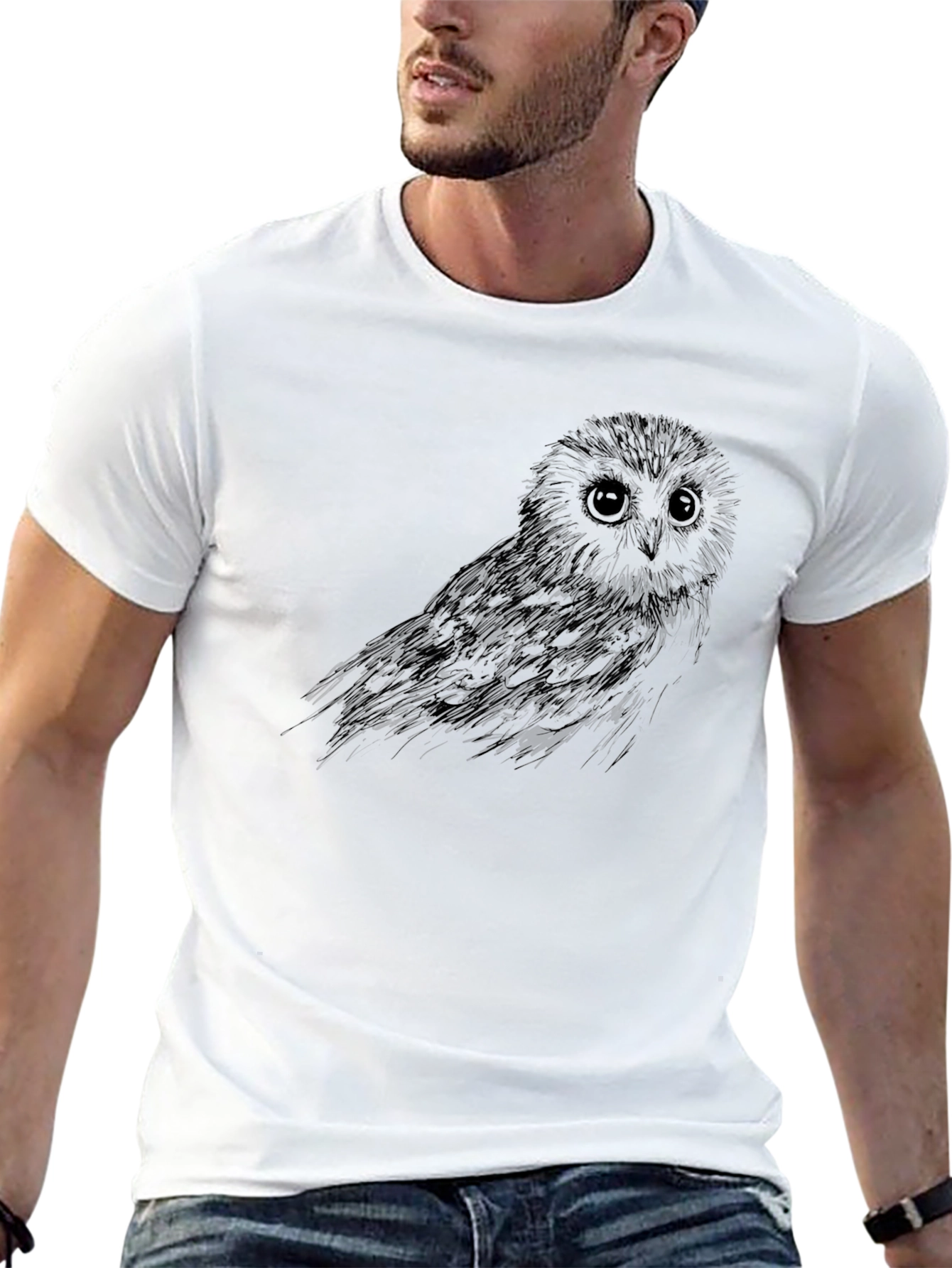 Mens Black Owl Graphic Tee