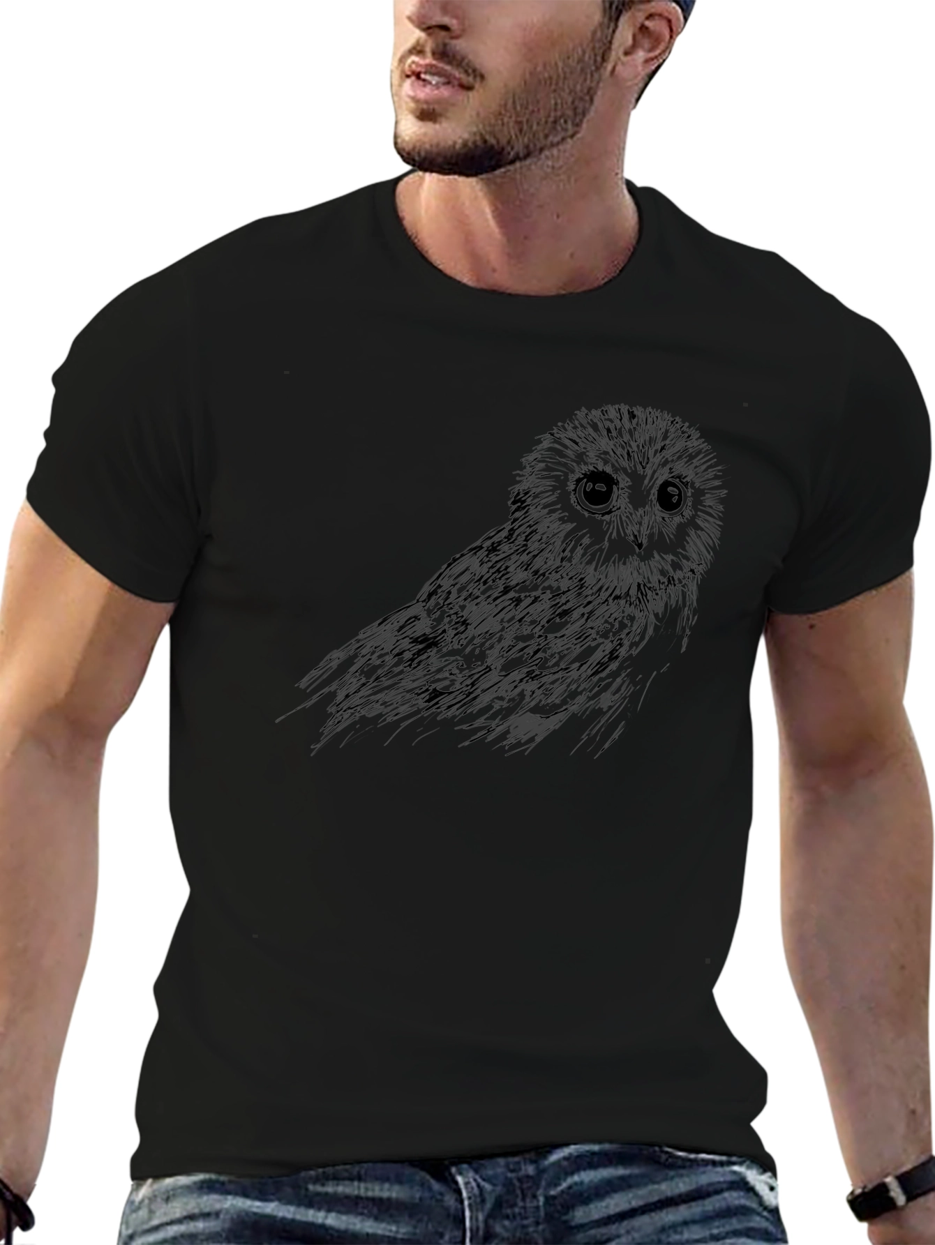Mens Black Owl Graphic Tee