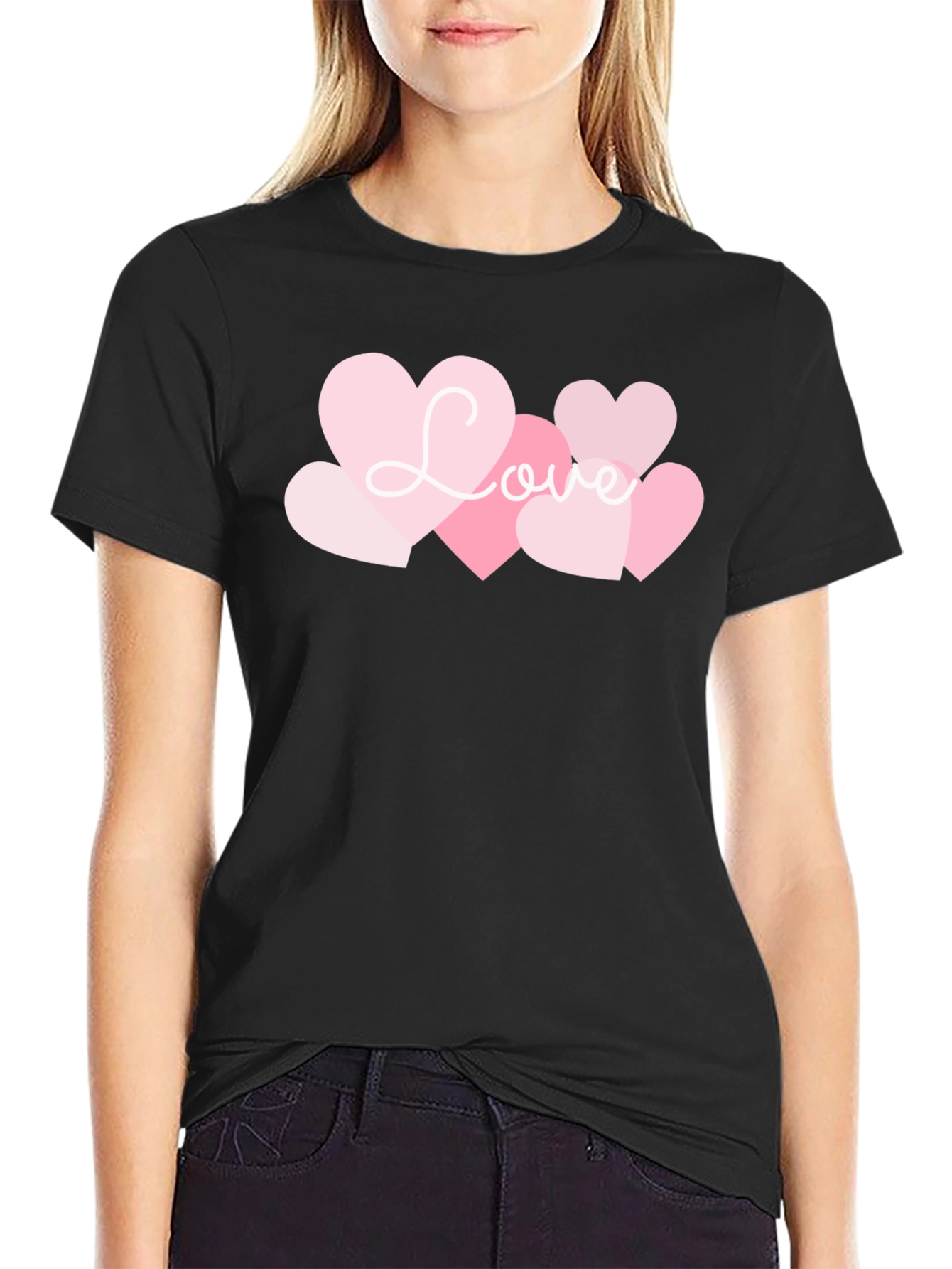 Love Heart Graphic Black T-Shirt