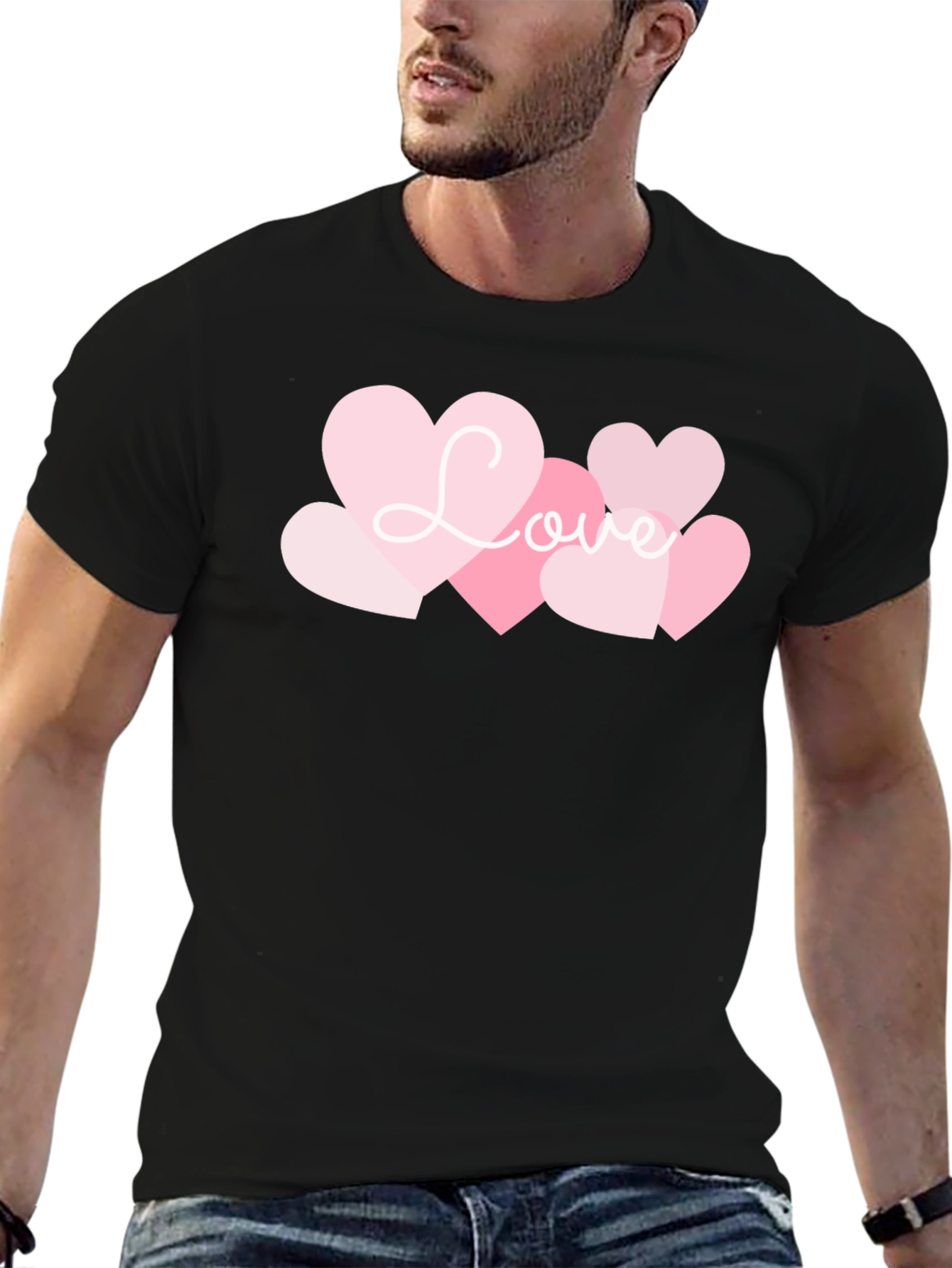 Love Heart Graphic Black T-Shirt