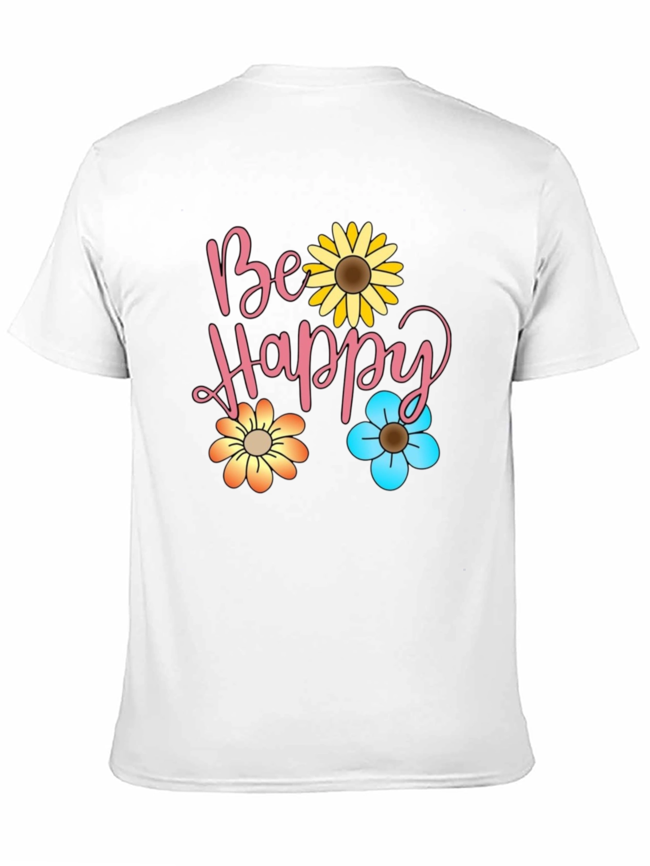 Be Happy Floral Print Black T-Shirt