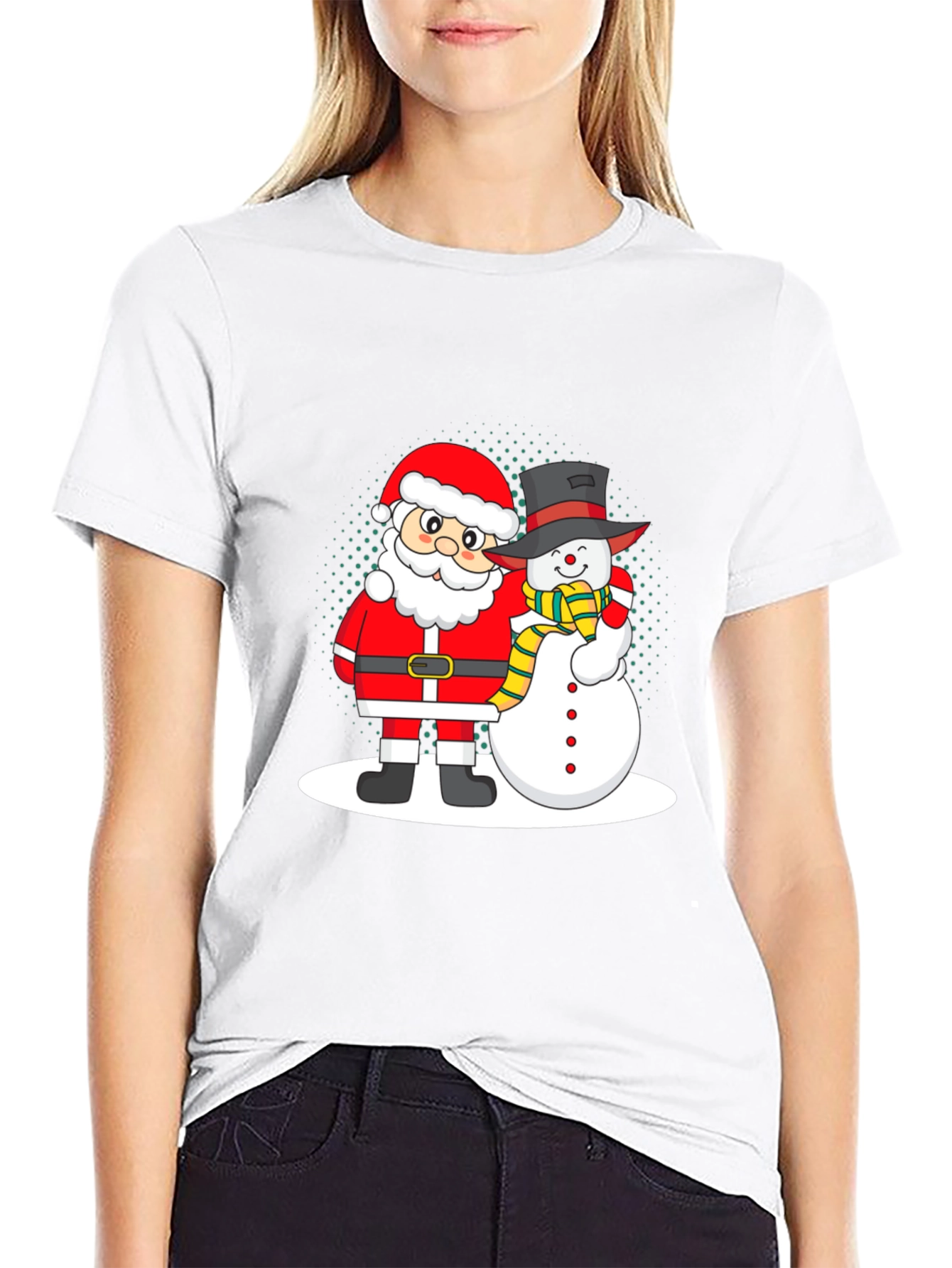 Santa and Snowman Graphic Tee - Holiday Cheer