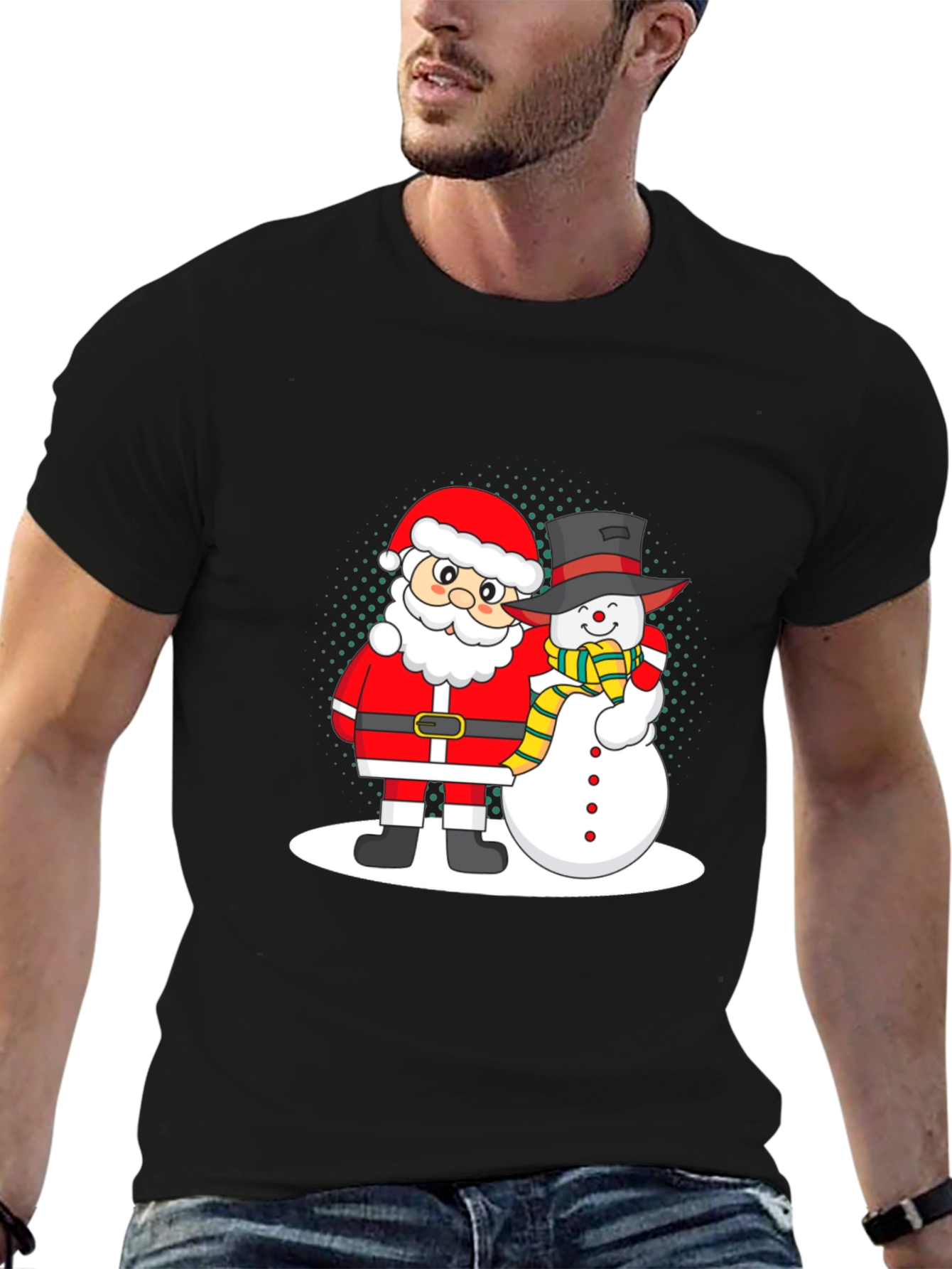 Santa and Snowman Graphic Tee - Holiday Cheer