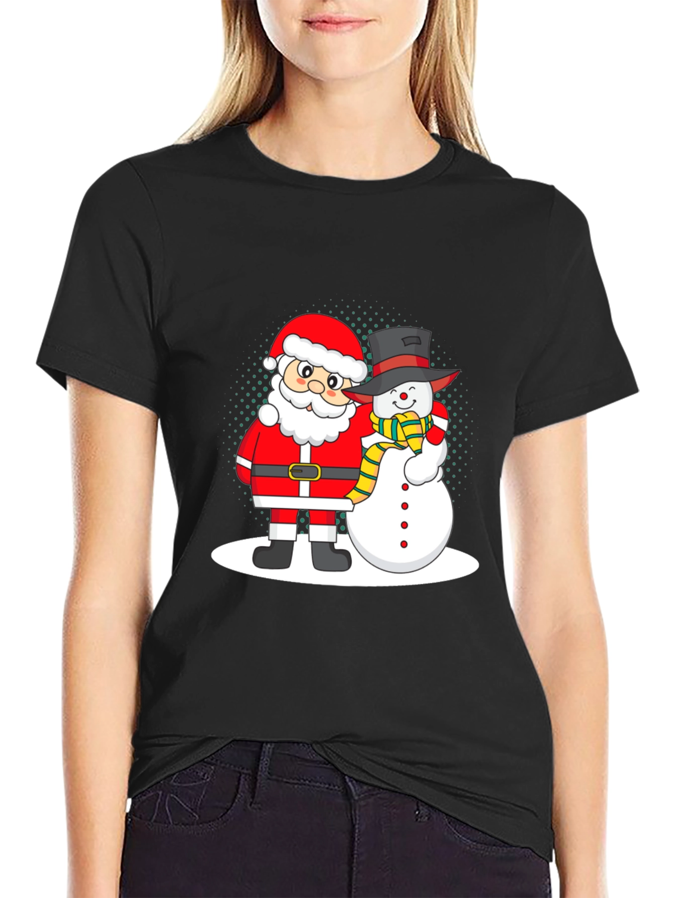 Santa and Snowman Graphic Tee - Holiday Cheer