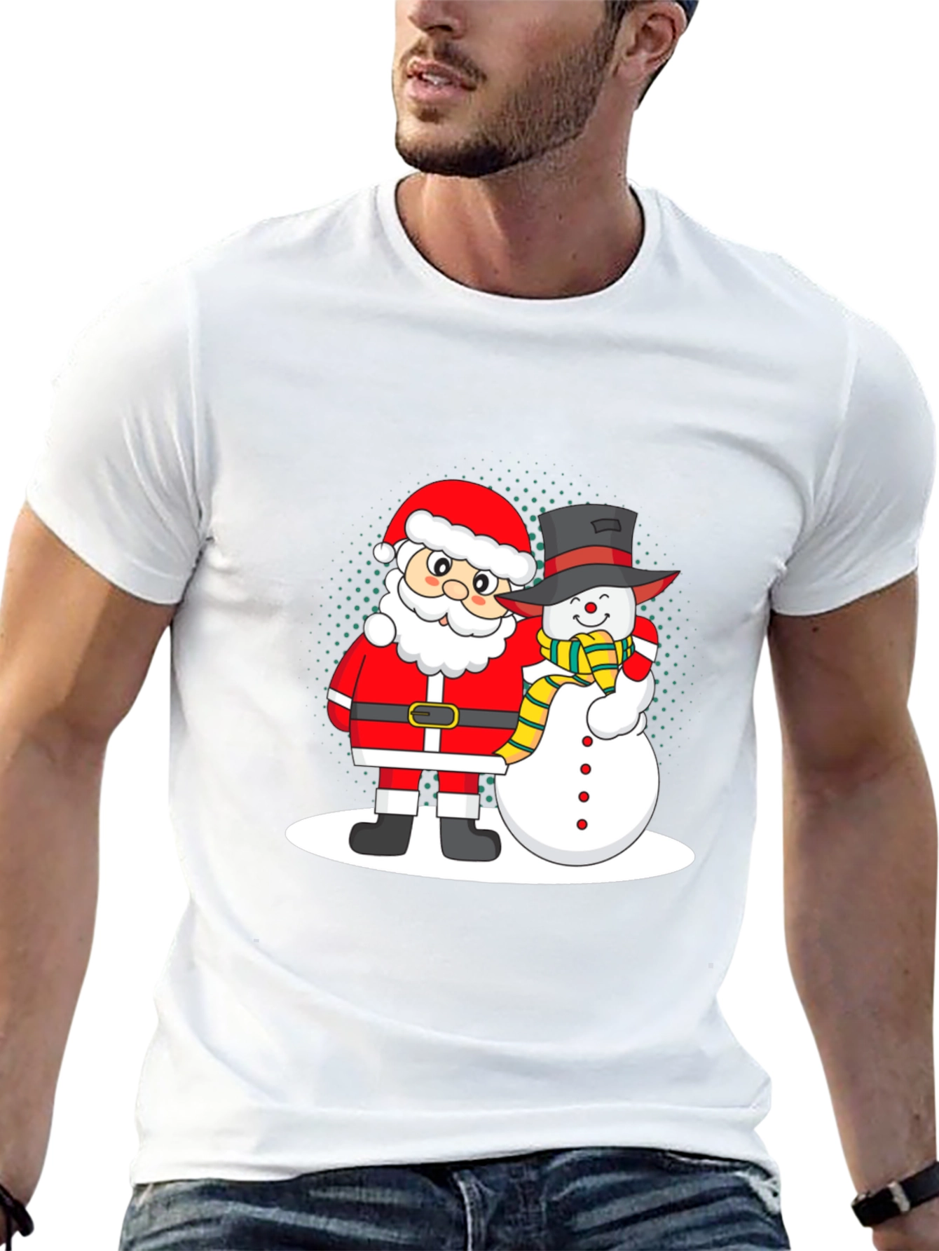 Santa and Snowman Graphic Tee - Holiday Cheer