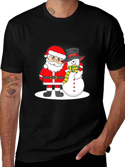 Santa and Snowman Graphic Tee - Holiday Cheer