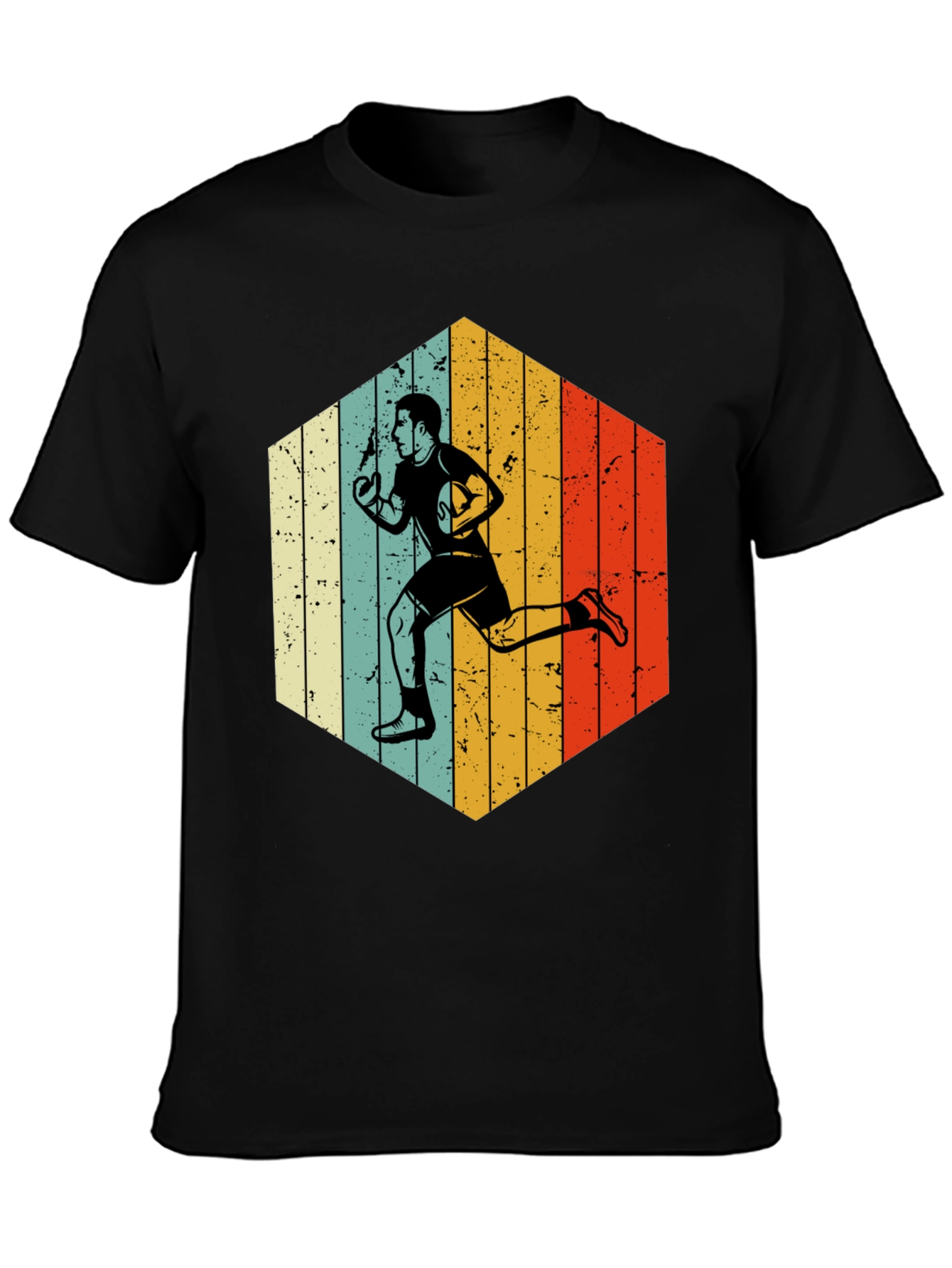 Retro Rugby Player Hexagon Graphic T-Shirt