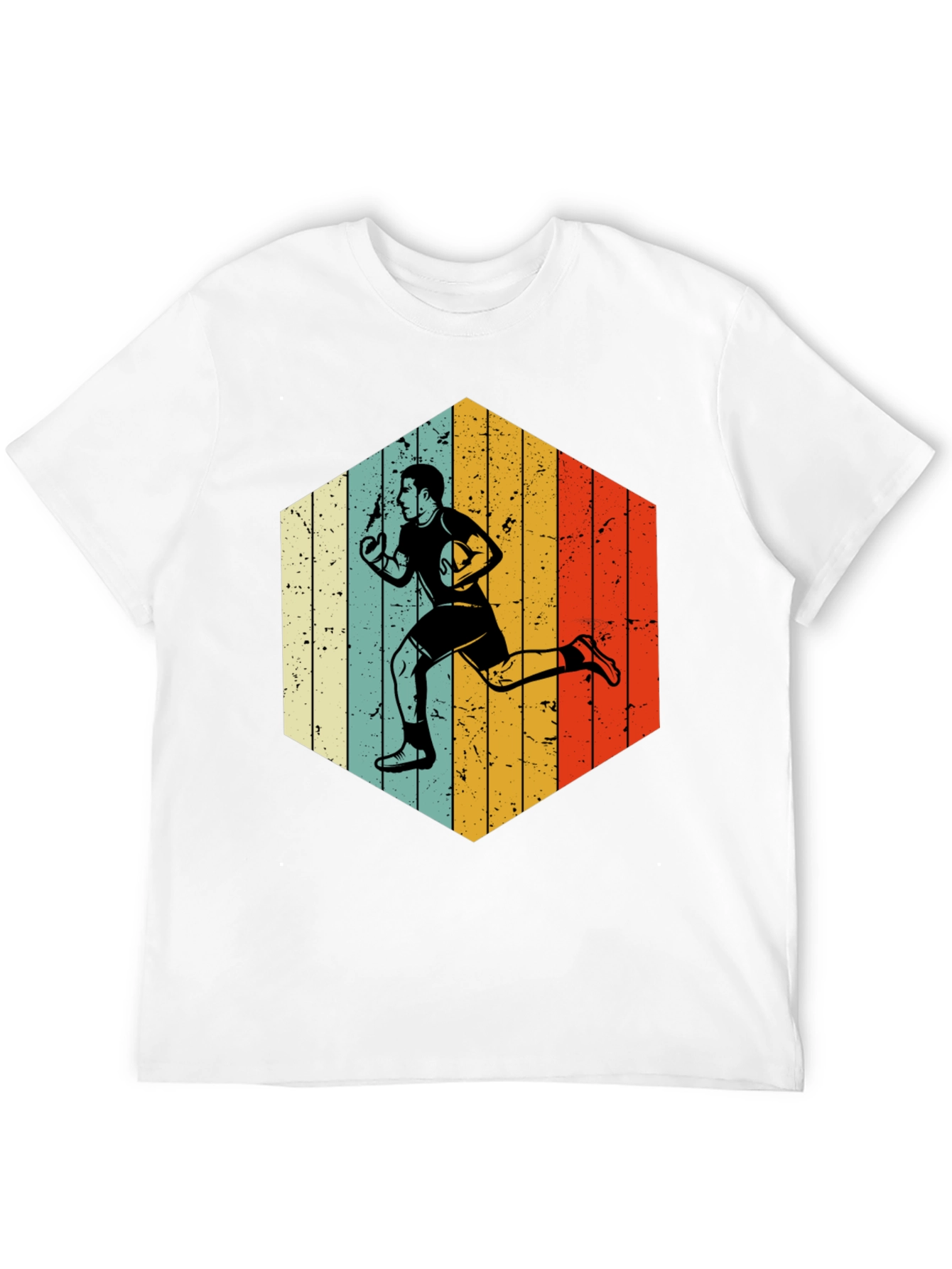 Retro Rugby Player Hexagon Graphic T-Shirt