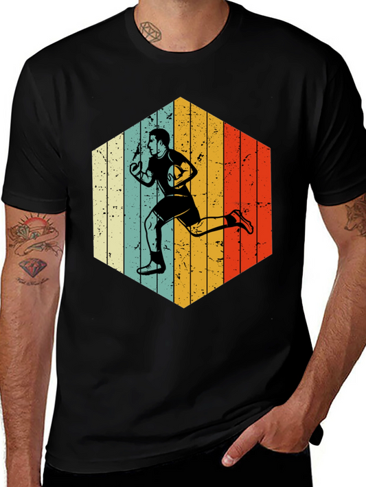 Retro Rugby Player Hexagon Graphic T-Shirt