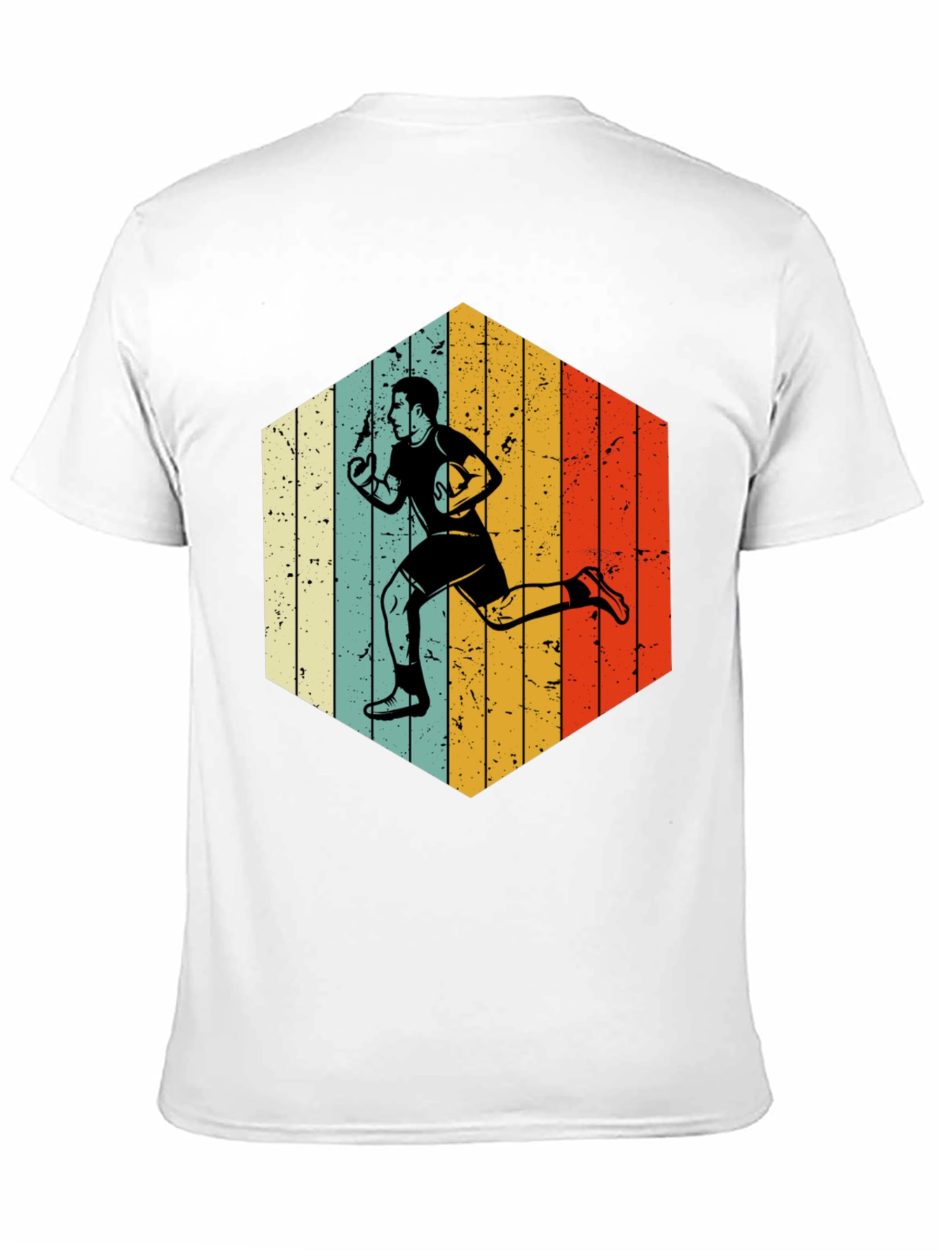 Retro Rugby Player Hexagon Graphic T-Shirt