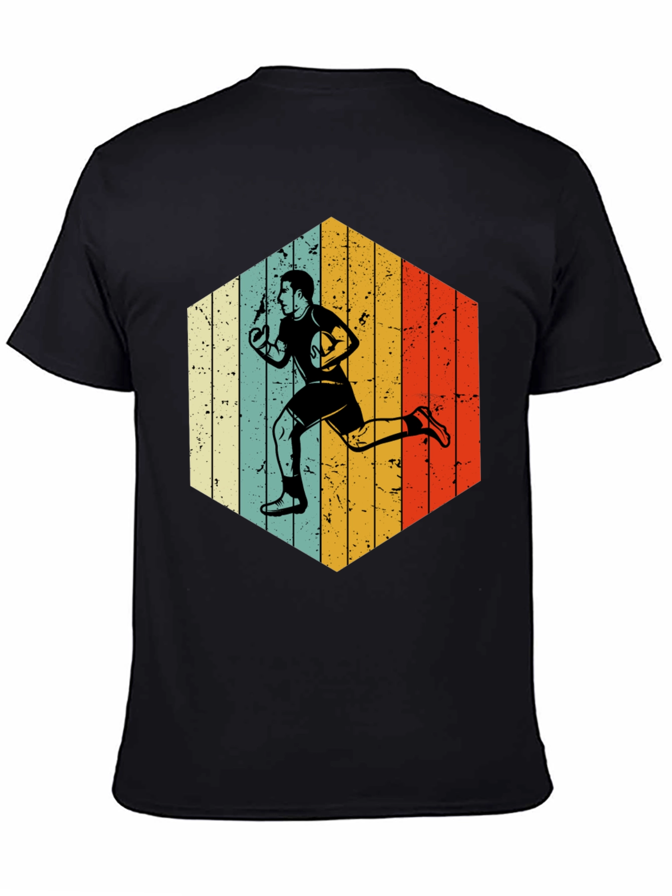 Retro Rugby Player Hexagon Graphic T-Shirt