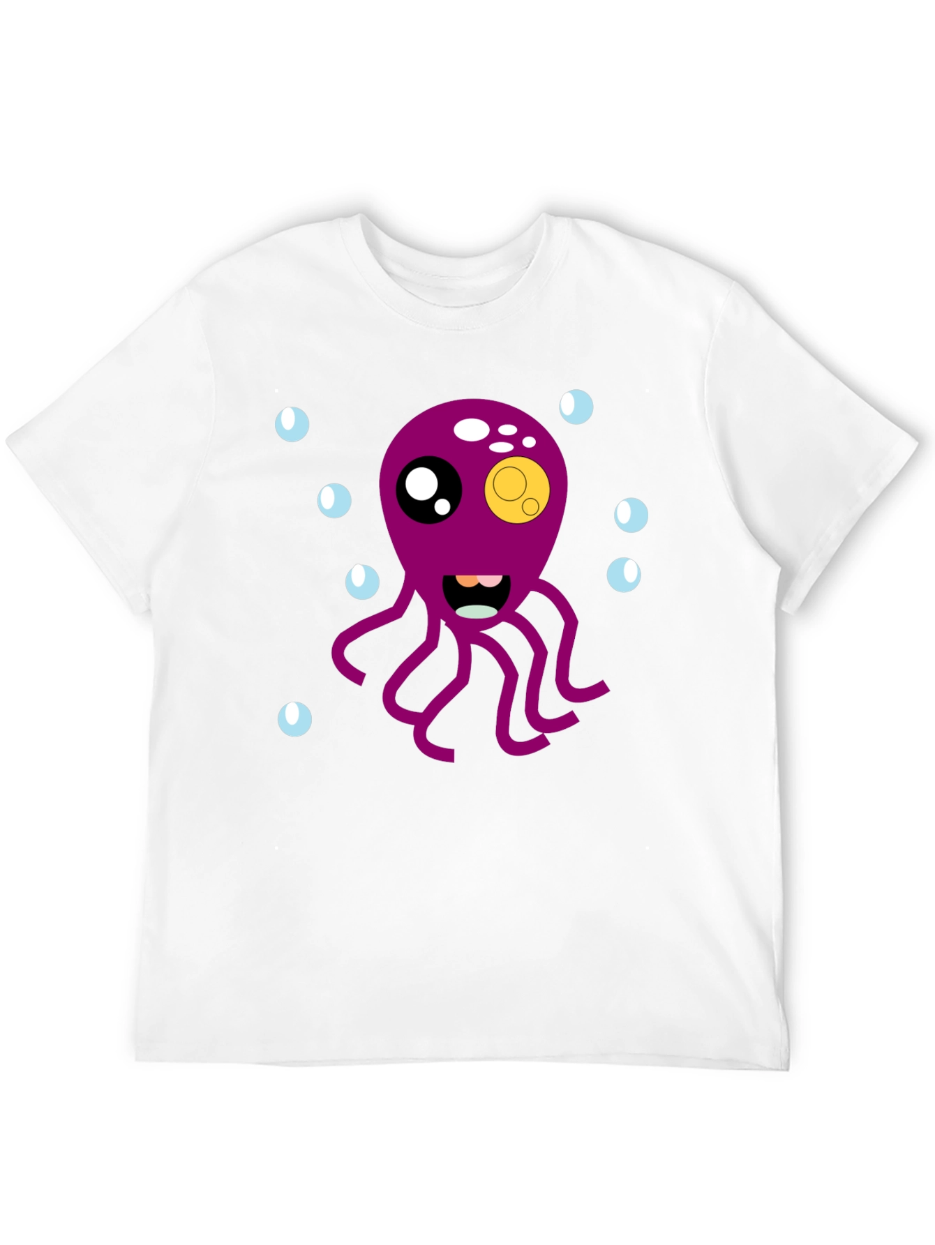 Cute Octopus Cartoon Graphic T-Shirt - Black