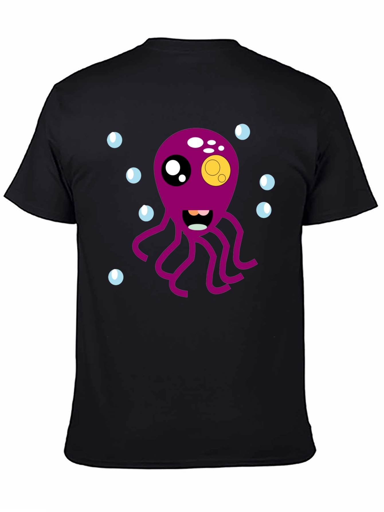 Cute Octopus Cartoon Graphic T-Shirt - Black