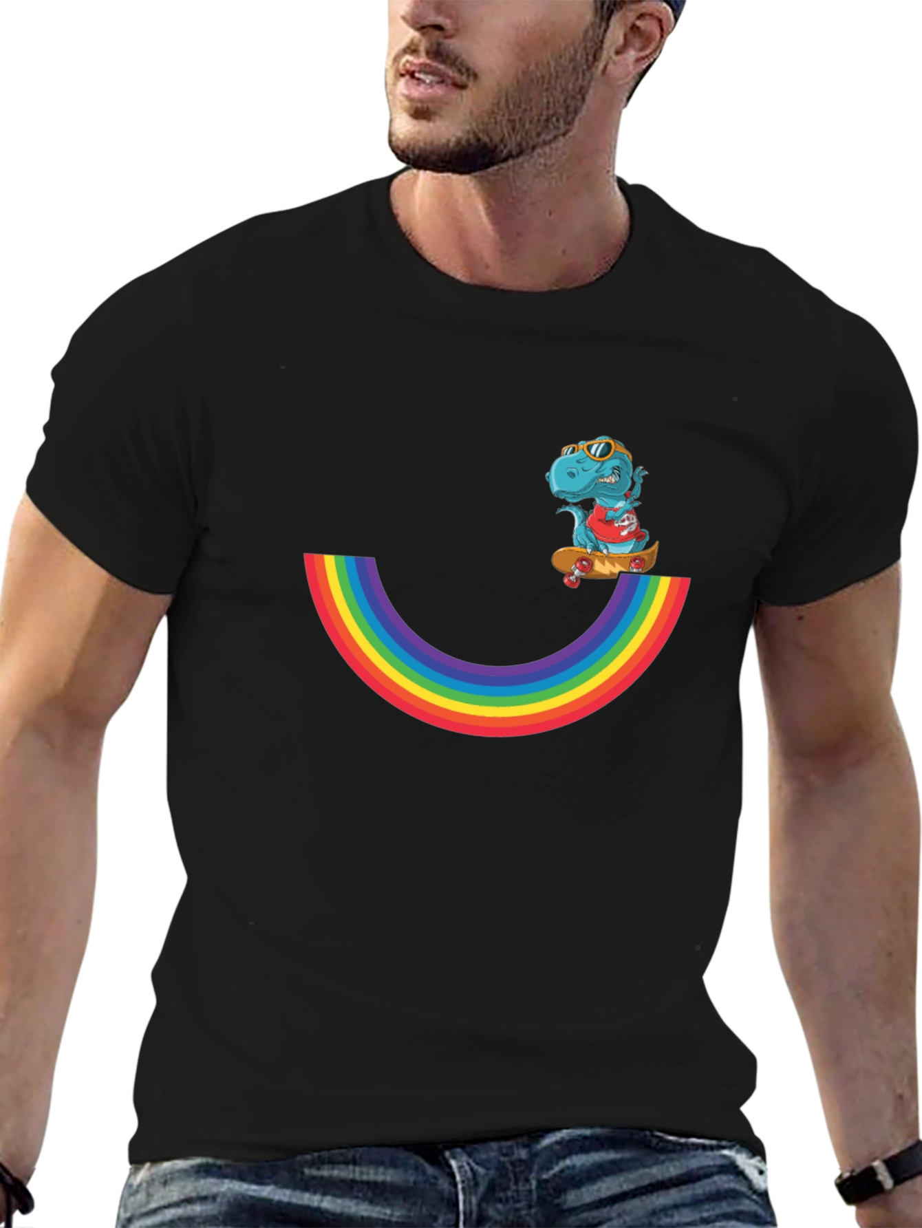 Rainbow Dino Skateboard T-Shirt
