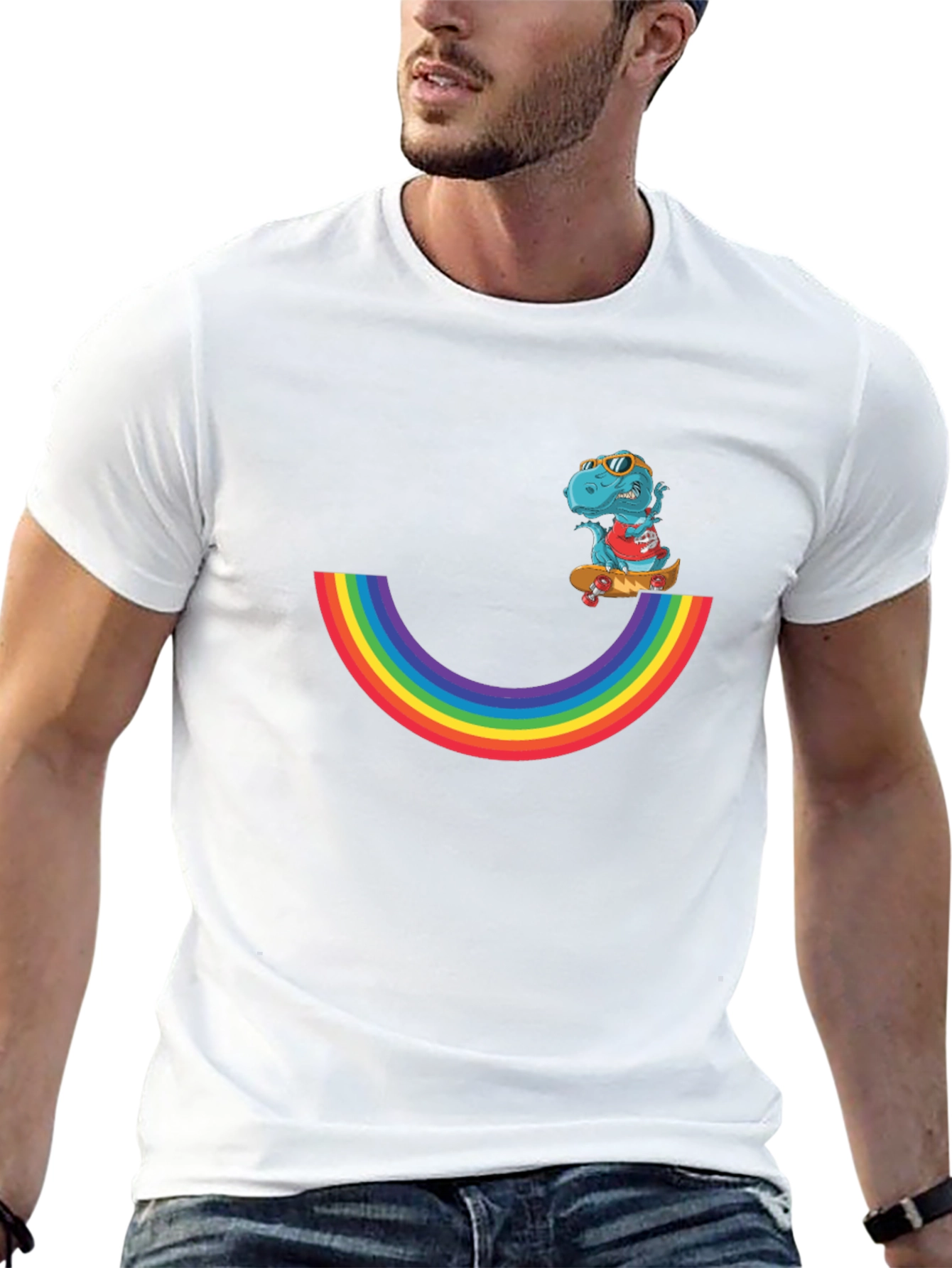 Rainbow Dino Skateboard T-Shirt