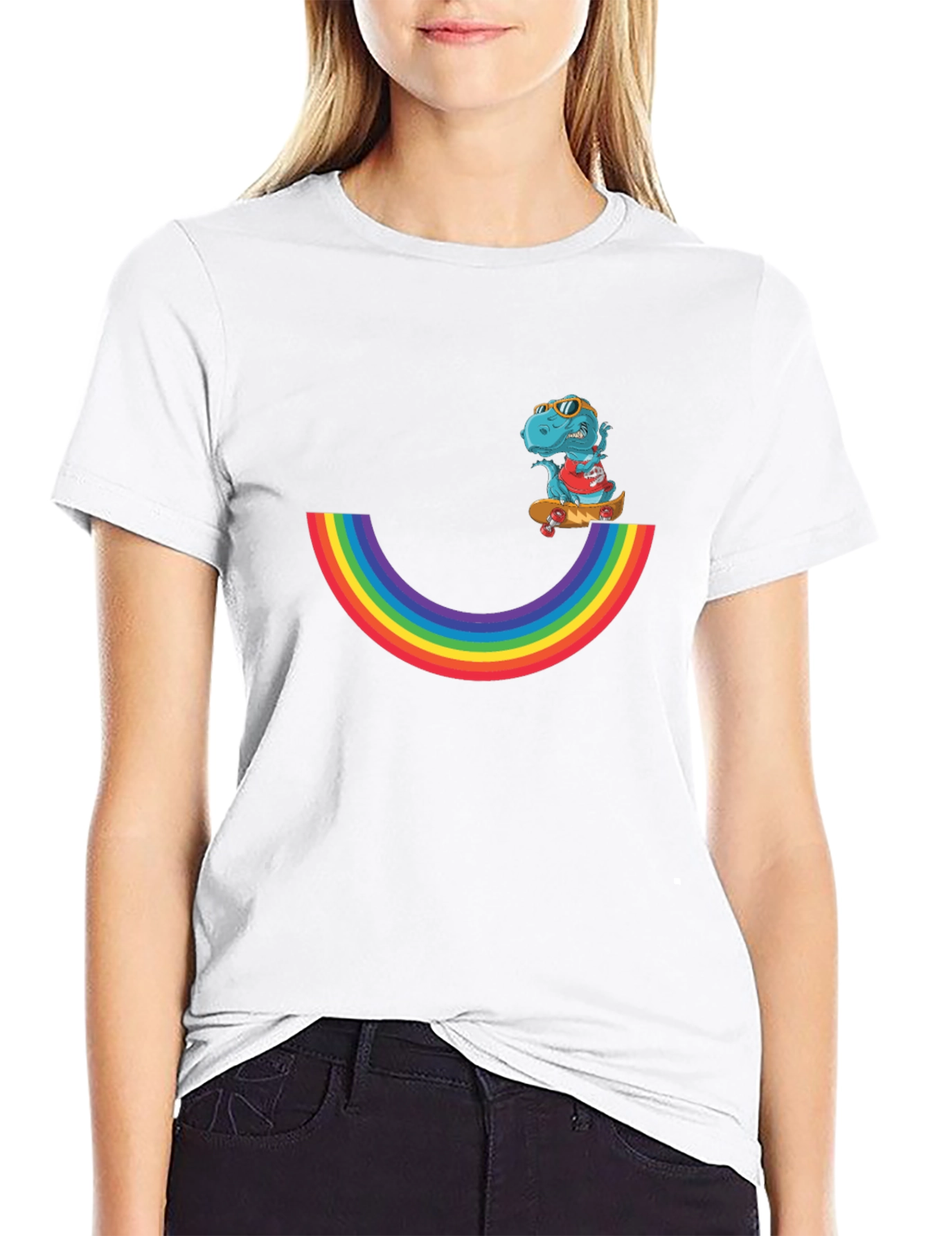 Rainbow Dino Skateboard T-Shirt