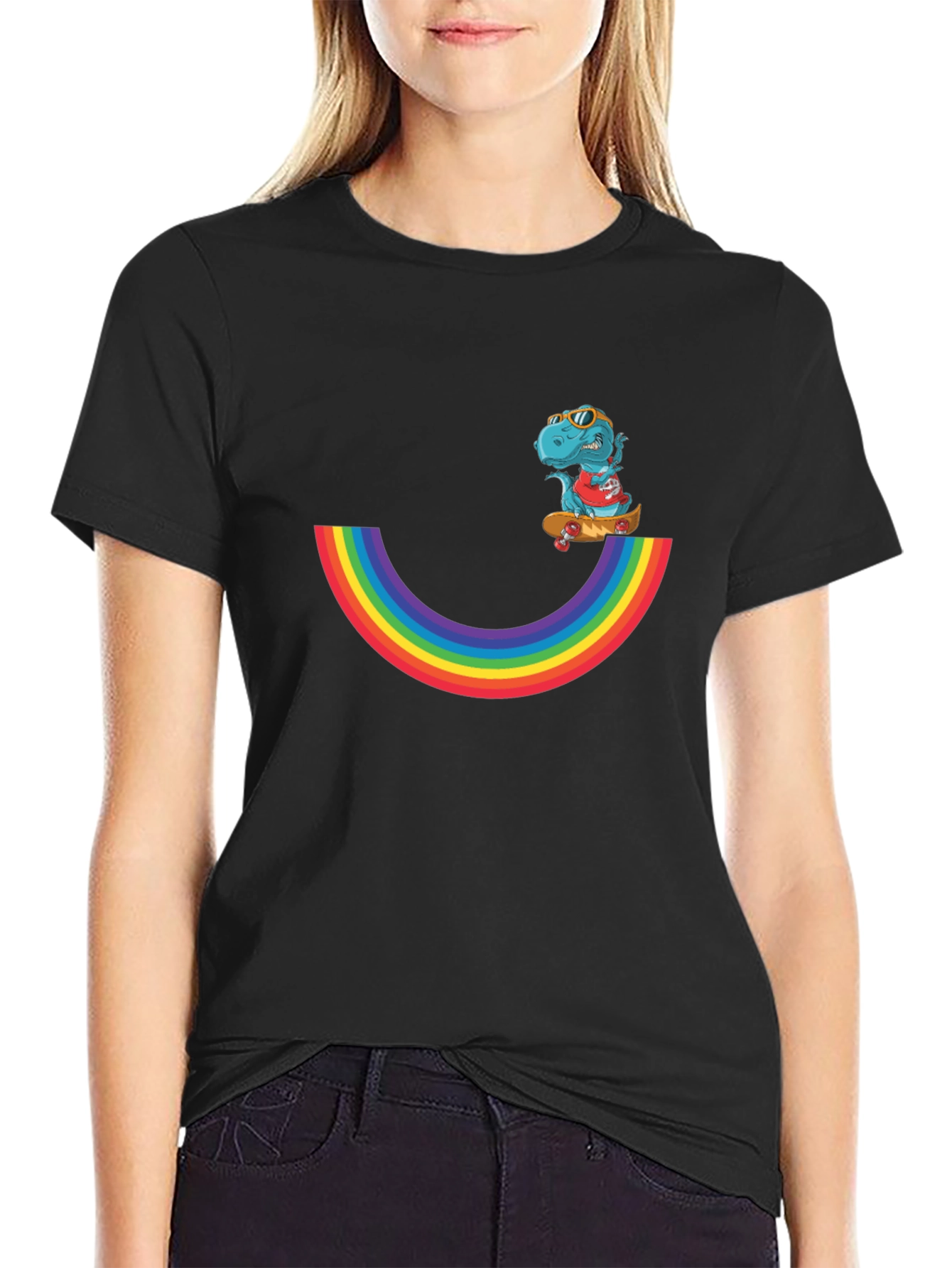 Rainbow Dino Skateboard T-Shirt