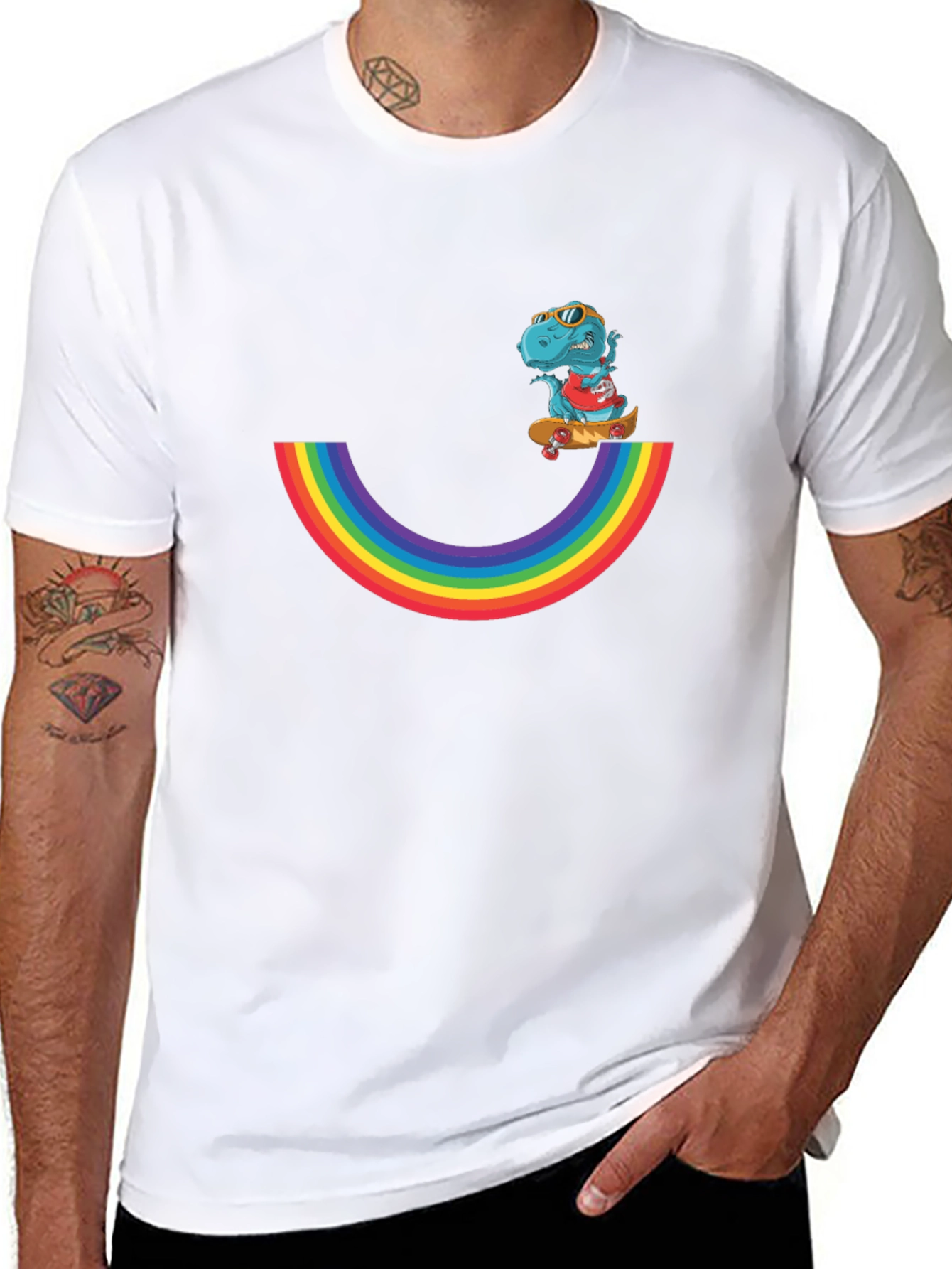 Rainbow Dino Skateboard T-Shirt