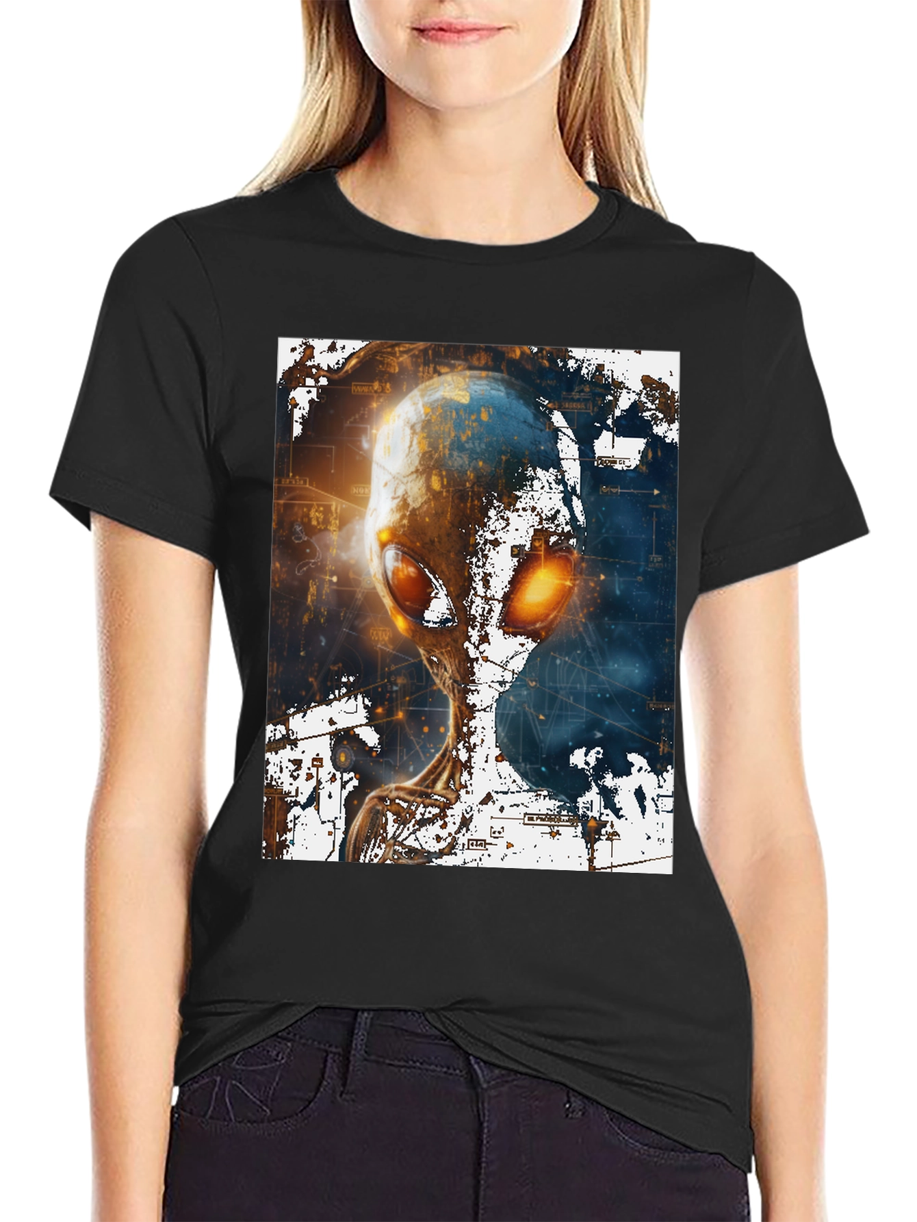 Alien Graphic Print Black T-Shirt