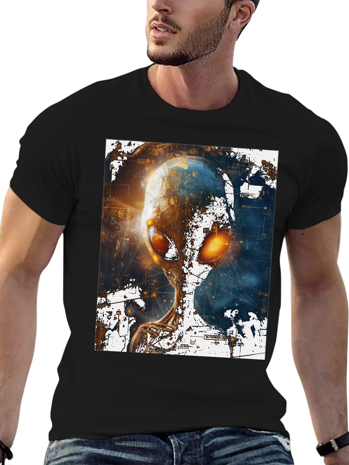 Alien Graphic Print Black T-Shirt