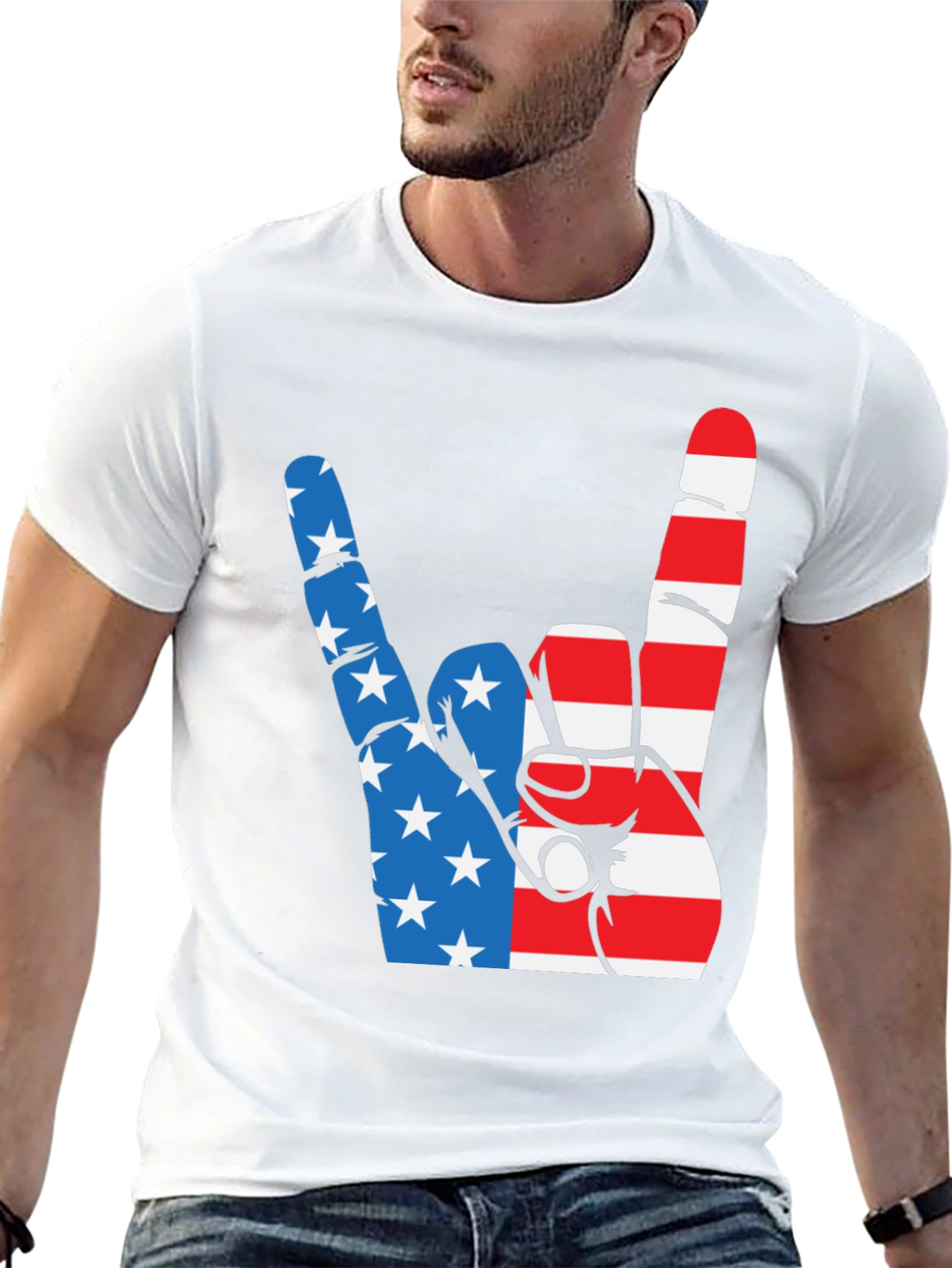 Patriotic Rock On Graphic Tee - USA Hand Sign