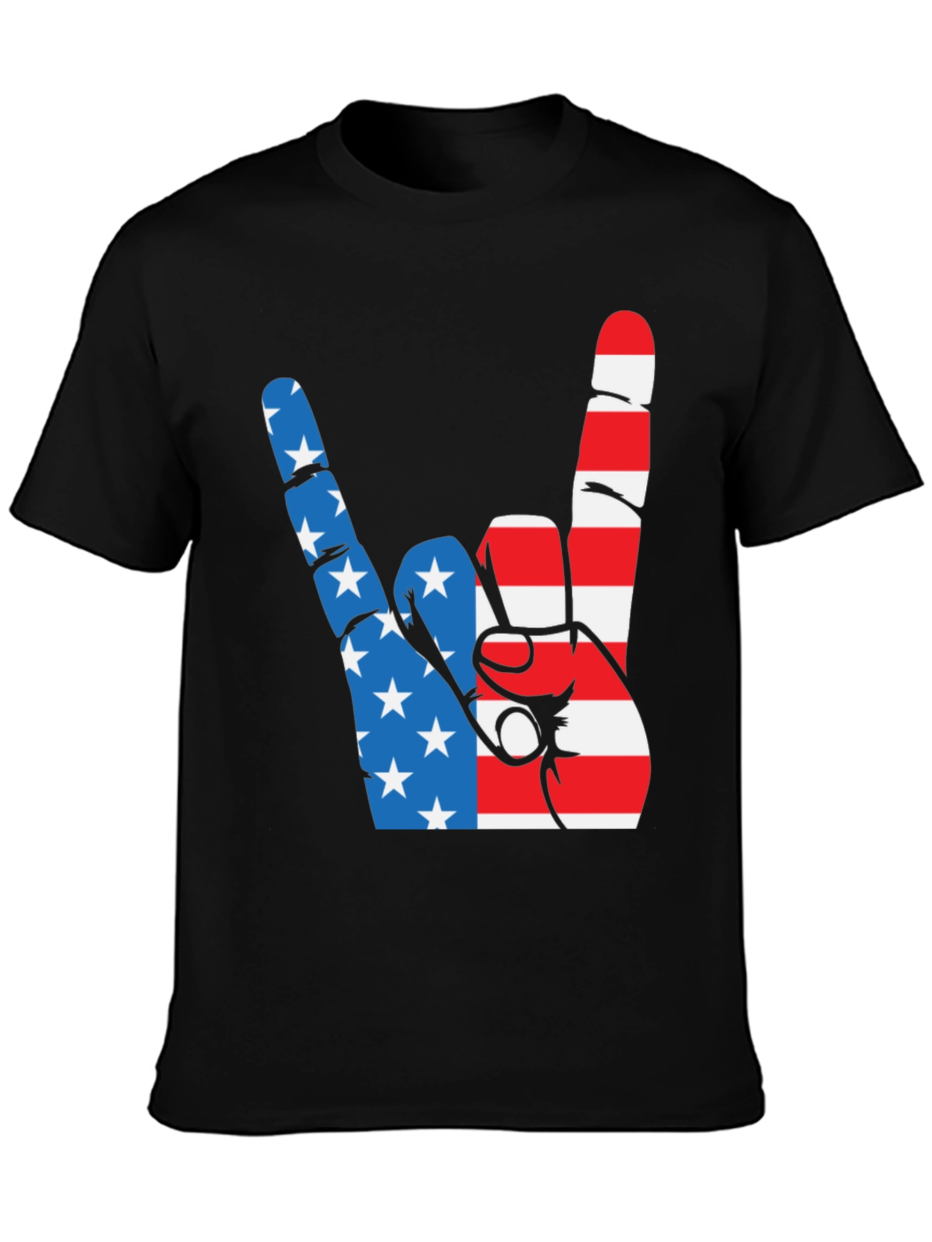 Patriotic Rock On Graphic Tee - USA Hand Sign