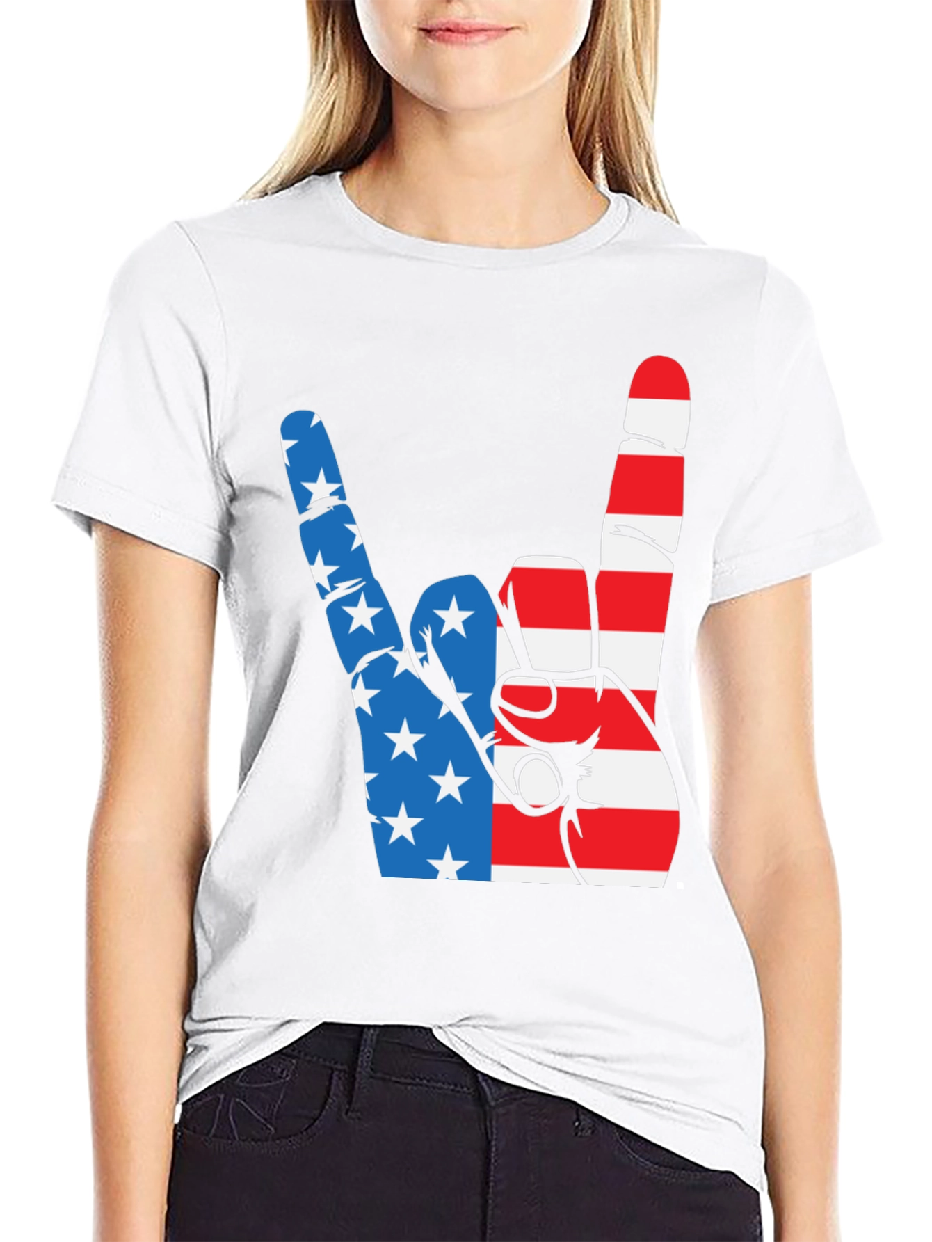 Patriotic Rock On Graphic Tee - USA Hand Sign