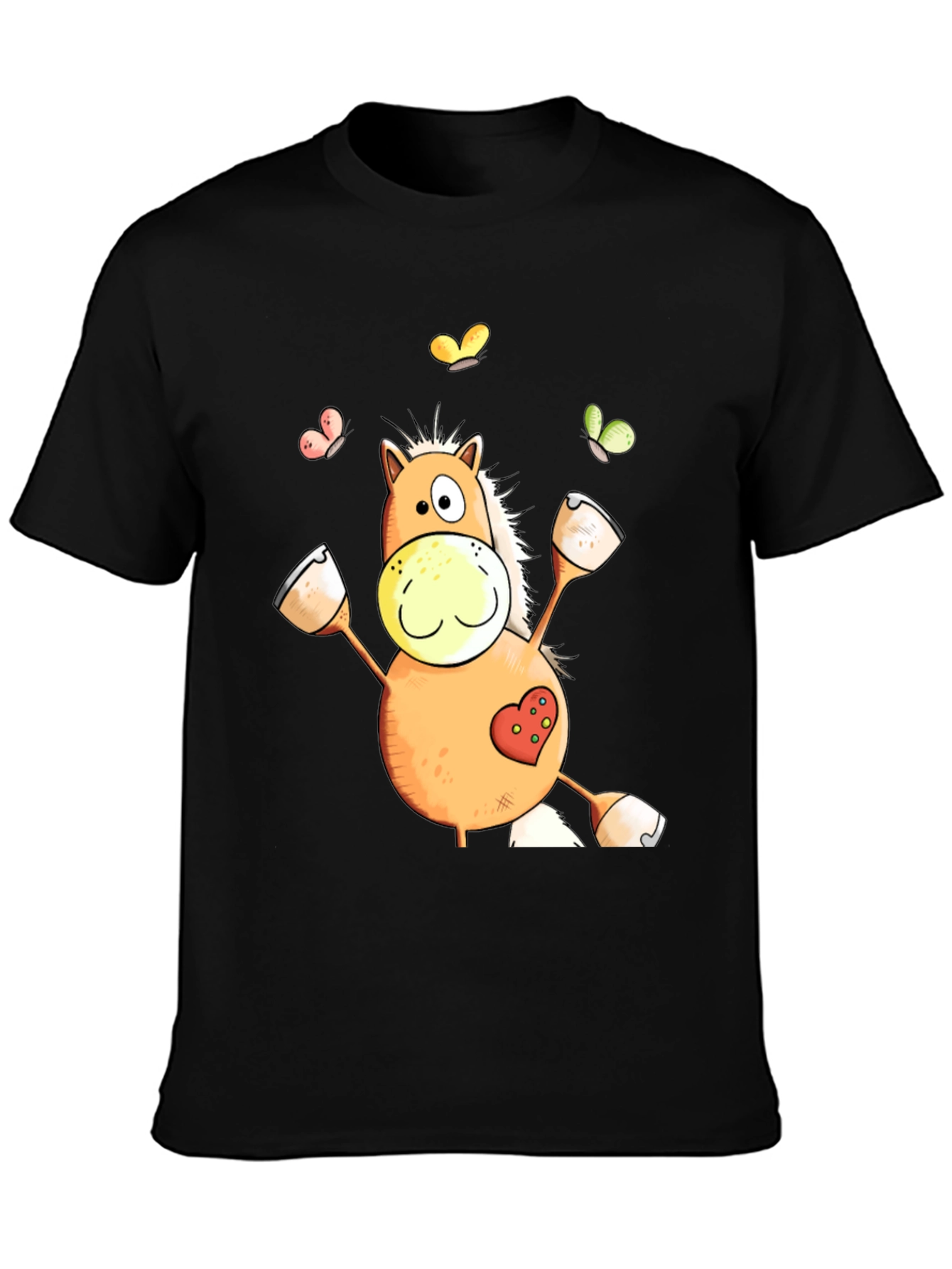 Horse Cartoon Graphic Black T-Shirt