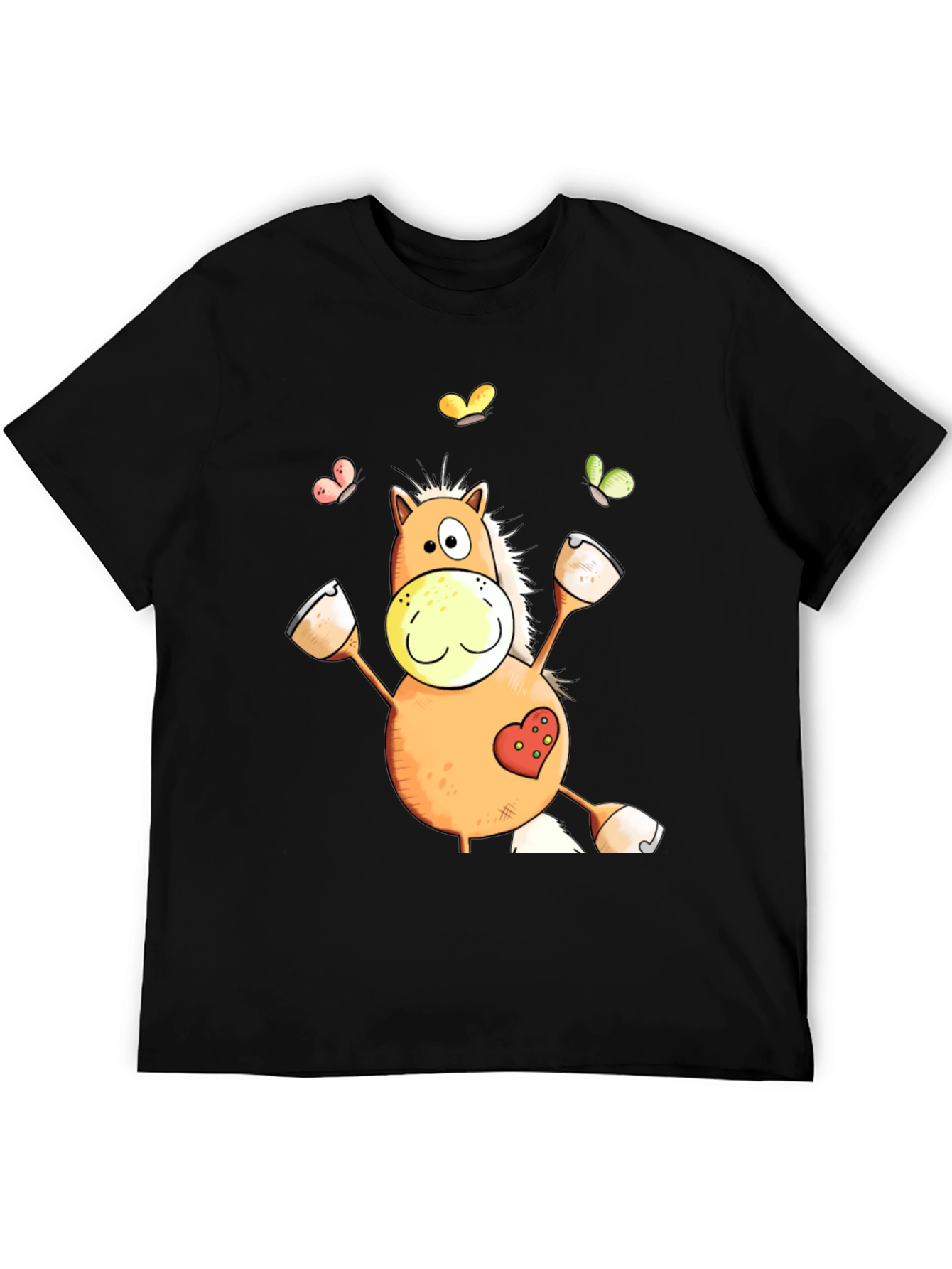 Horse Cartoon Graphic Black T-Shirt