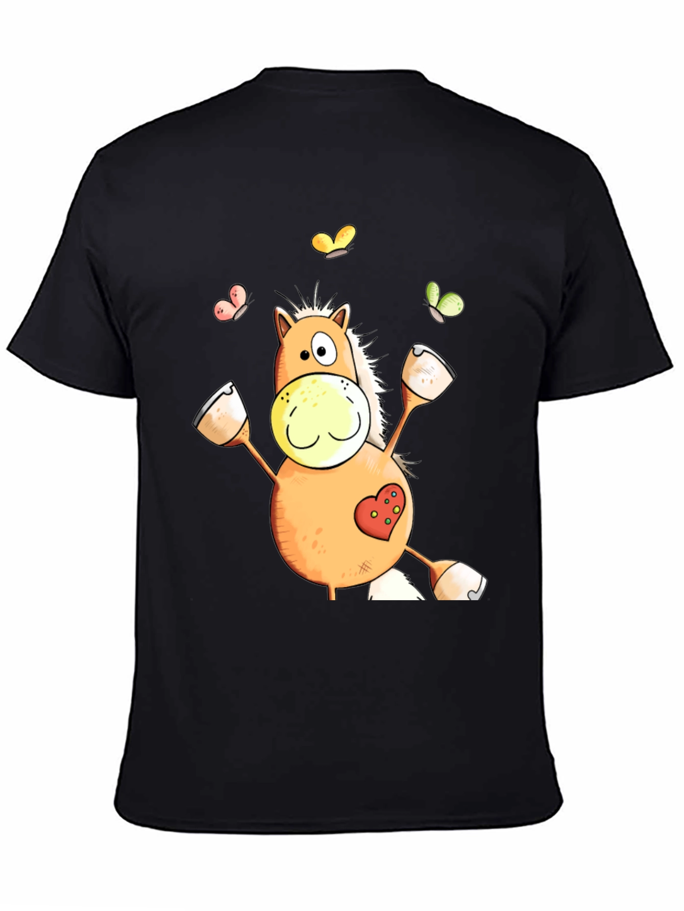 Horse Cartoon Graphic Black T-Shirt