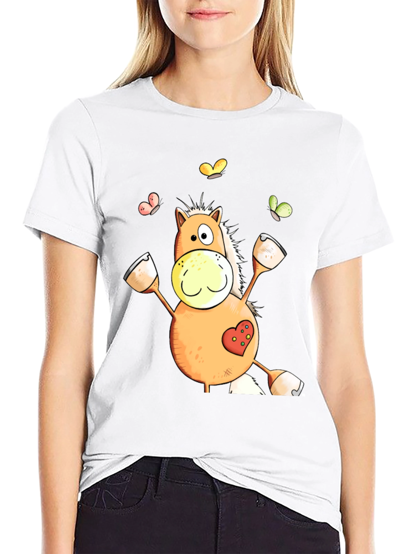 Horse Cartoon Graphic Black T-Shirt