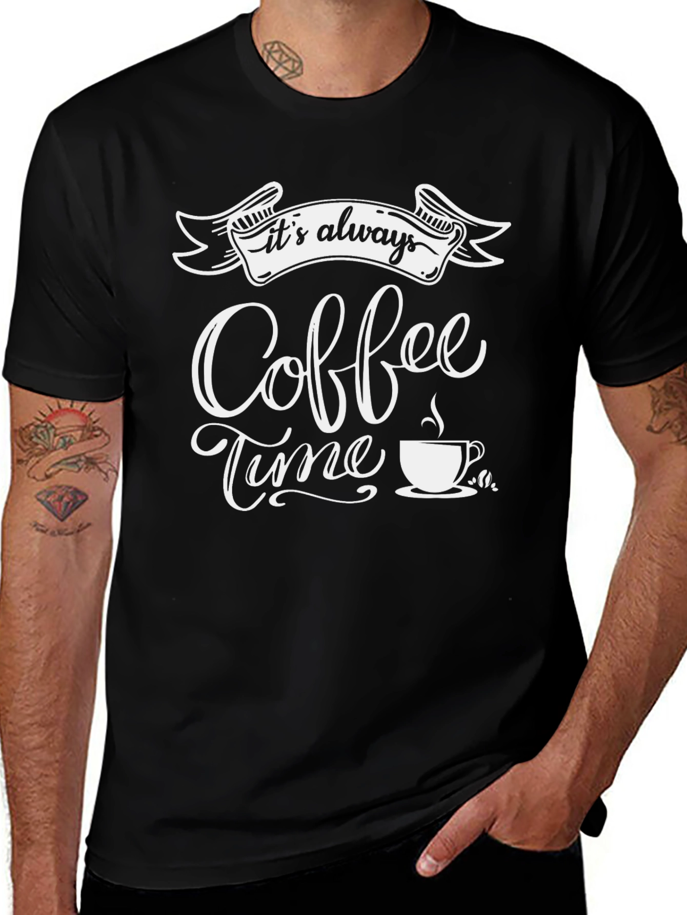 Coffee Time Graphic Tee - Black Cotton Casual Shirt
